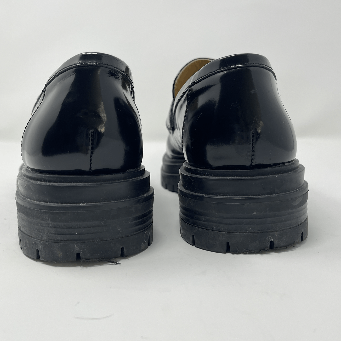 Tony Bianco Black Patent Leather Chunky Loafers Size 10