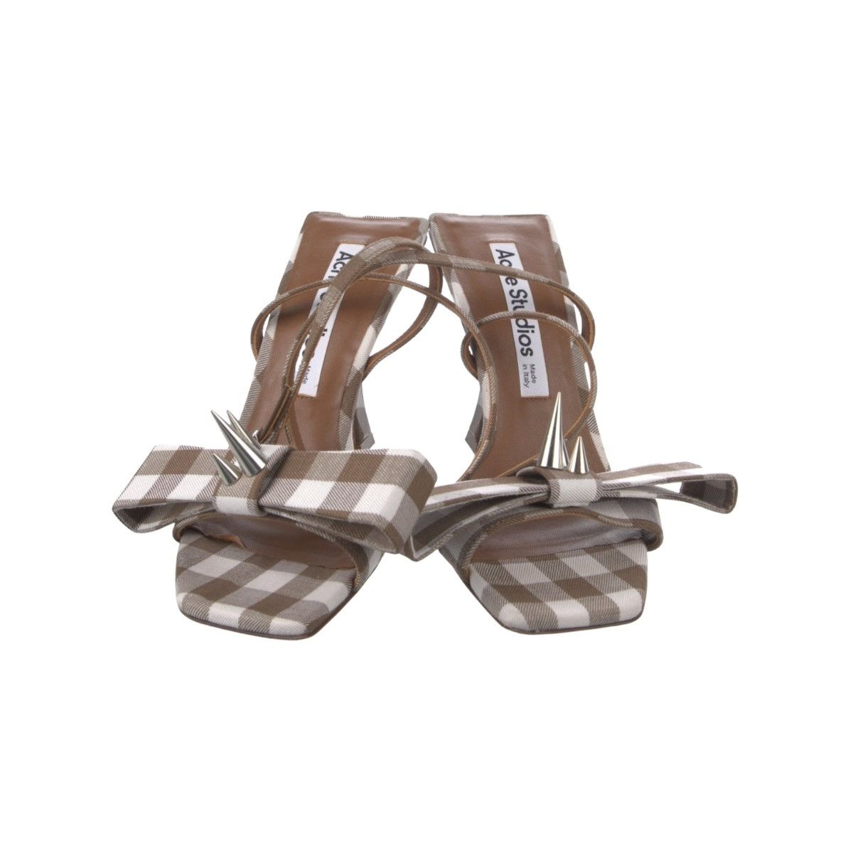 $700 studded spike bow embellished plaid heel