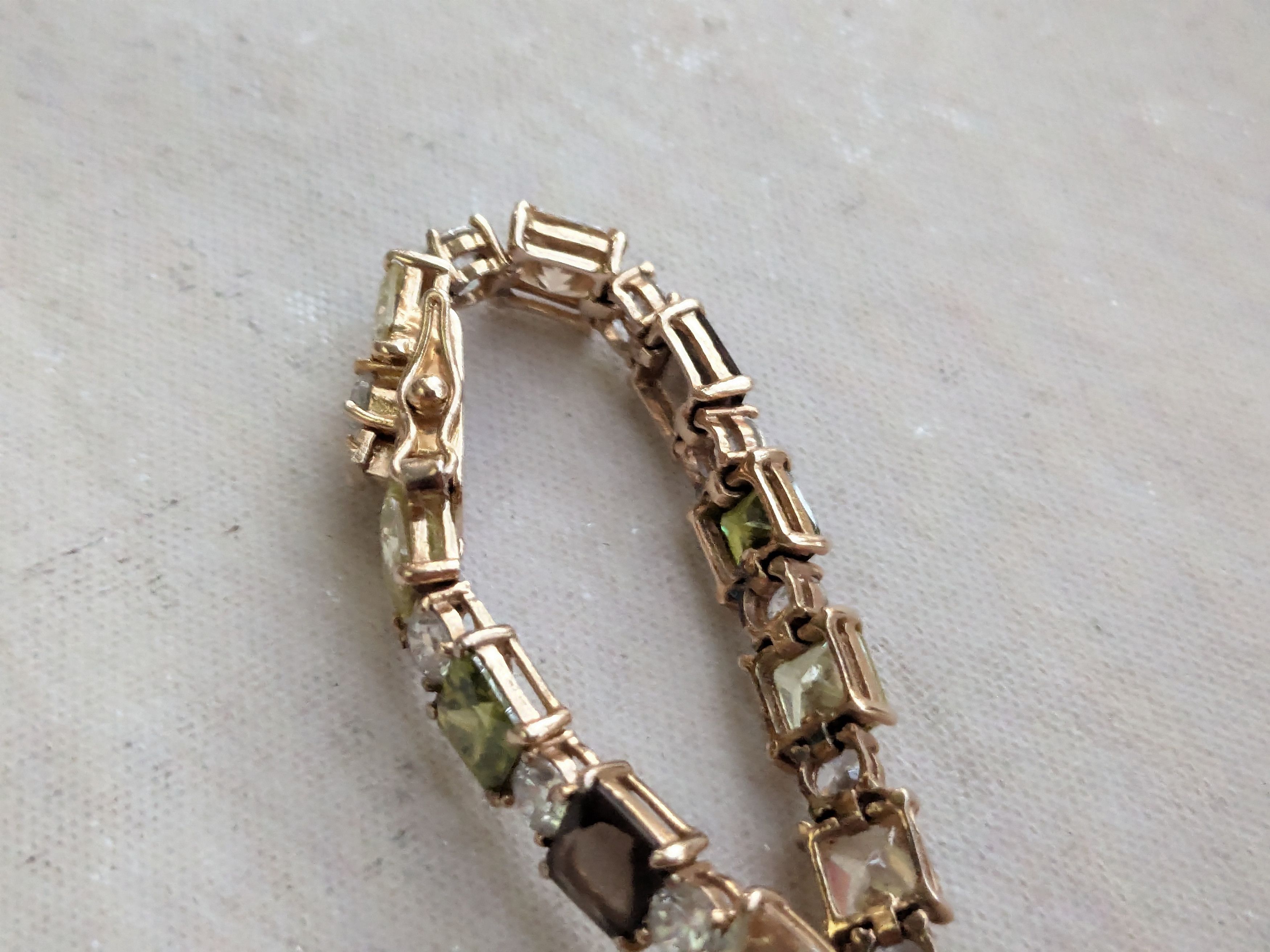 Jewelry Sterling Silver Tennis Bracelet Green Clear Gold 7.25" Size ONE SIZE - 8 Thumbnail