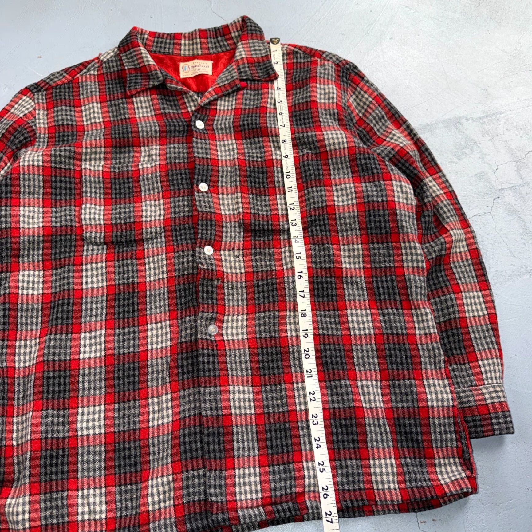JCPenney VTG Penneys Shirt Red Plaid Wool Button Up Collared Rockabilly 1950s 60s 50s Mens XL Size US XL / EU 56 / 4 - 4 Thumbnail