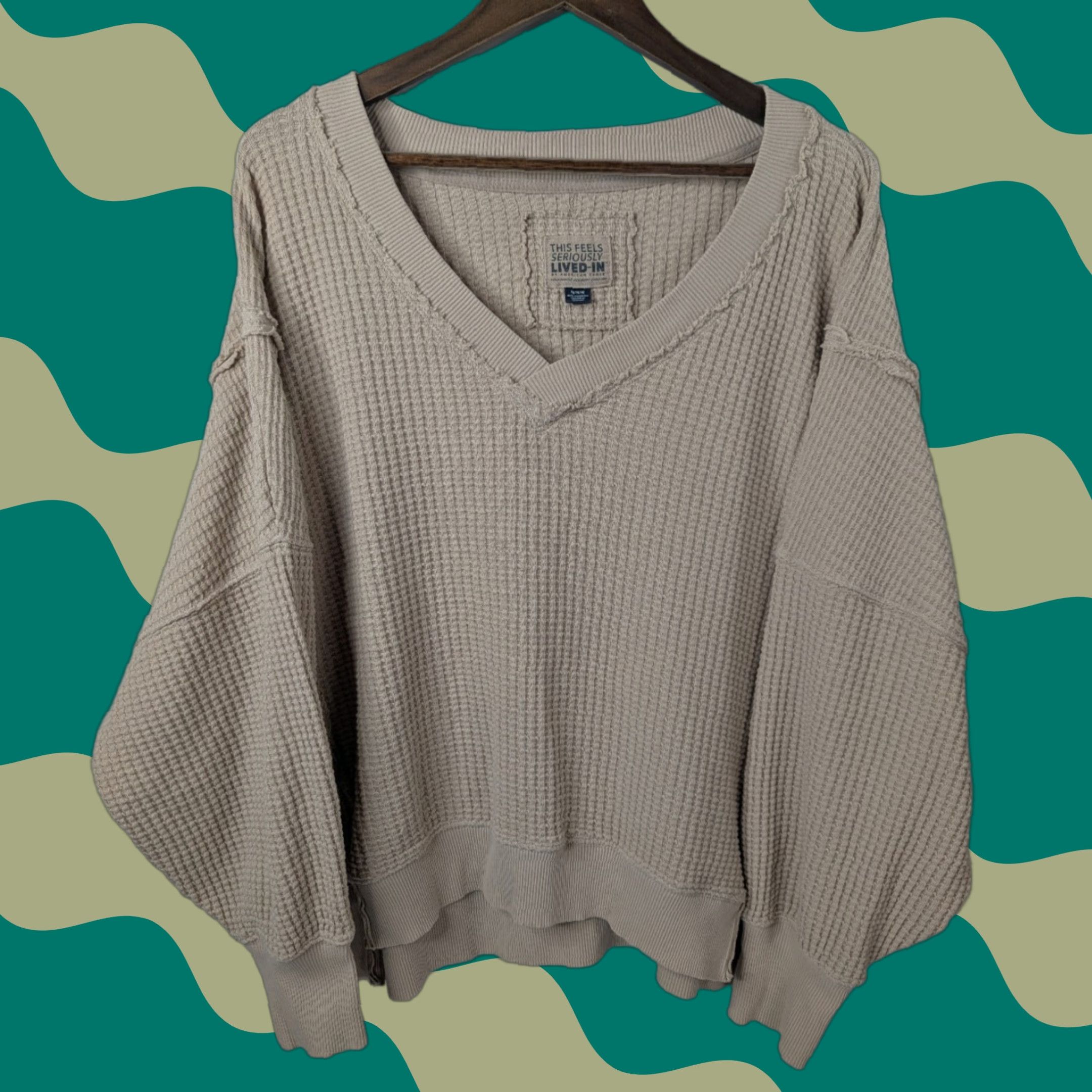 Vintage VINTAGE American Eagle Sweatshirt This Feels Seriously Lived-In Beige Women's M Slouchy Pullover Crew Neck Long Sleeve Size M / US 6-8 / IT 42-44 - 1 Thumbnail