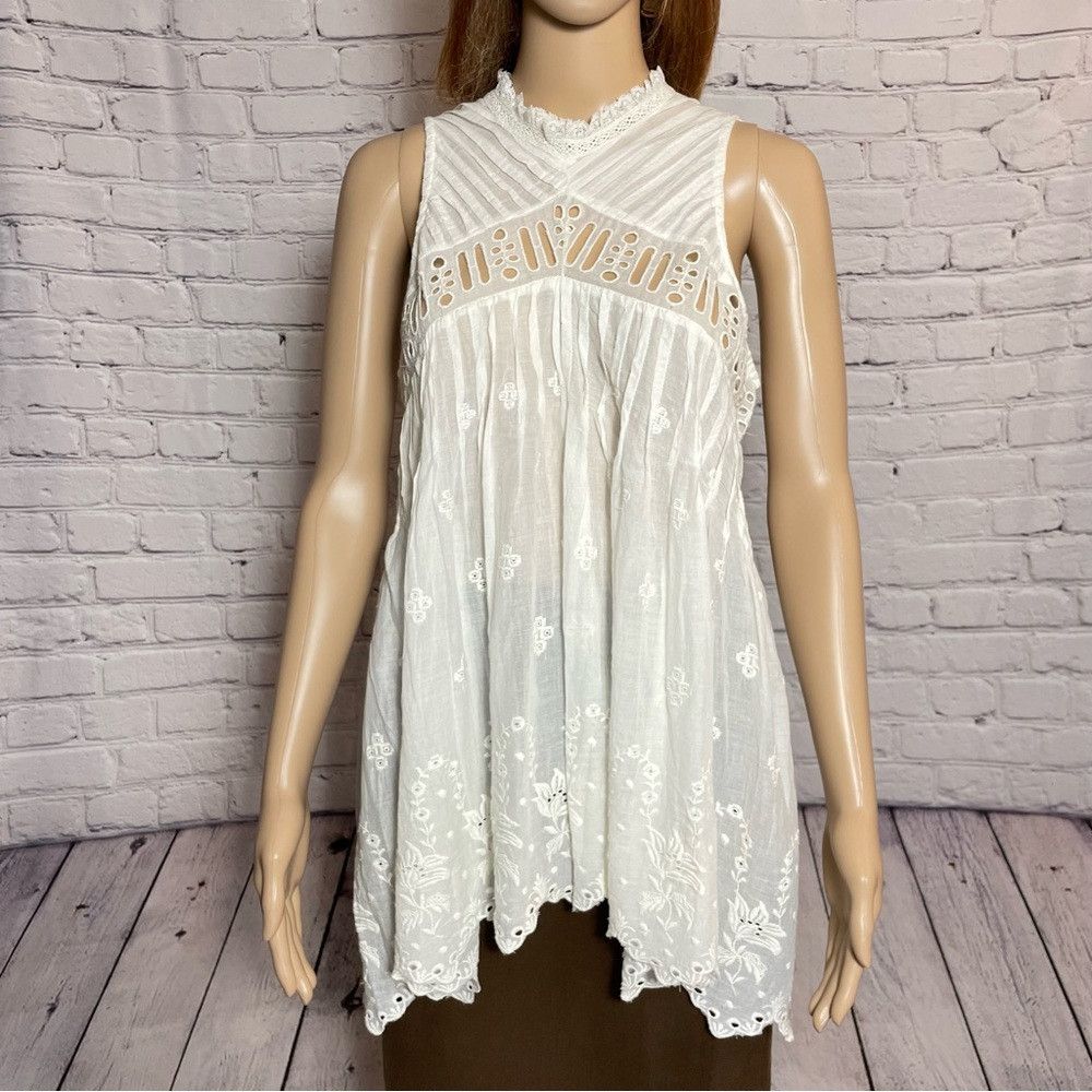 Free People New Free People White Eloise Embroidered Tunic Size XS Size XS / US 0-2 / IT 36-38 - 9 Thumbnail