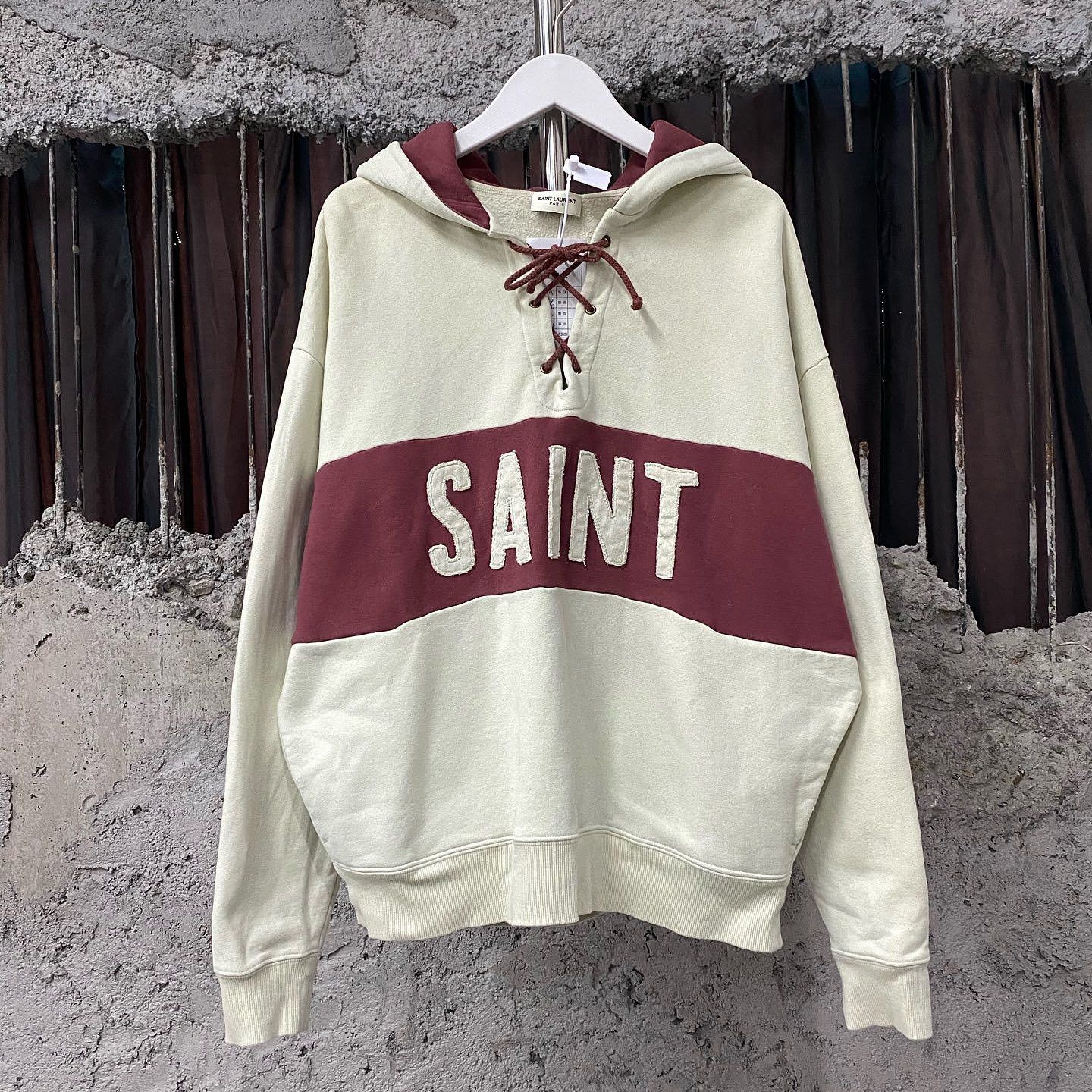 Saint Laurent Paris SAINT LAURENT Letter Print Lace-up Hoodie Size M Size US M / EU 48-50 / 2 - 1 Thumbnail