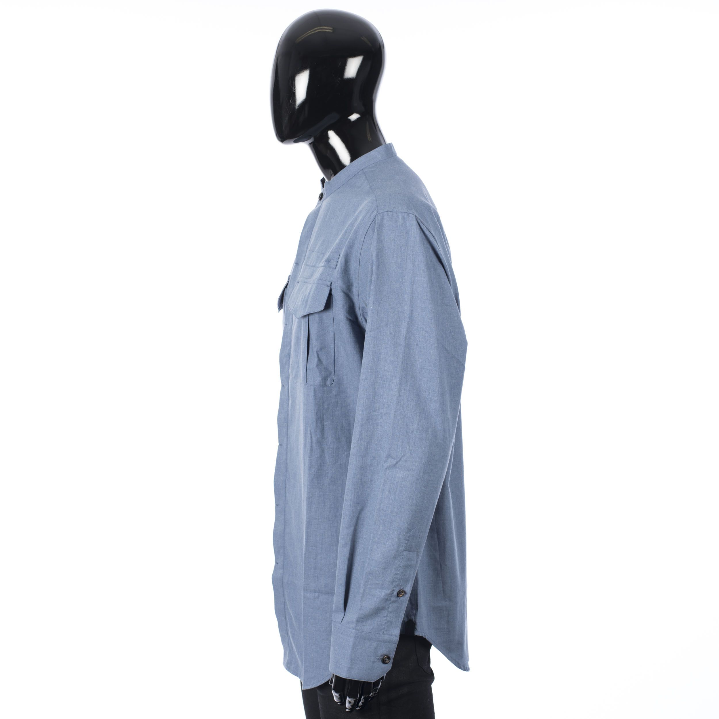 Brioni Mandarin Collar Shirt In Blue Cotton Size US XS / EU 42 / 0 - 3 Thumbnail