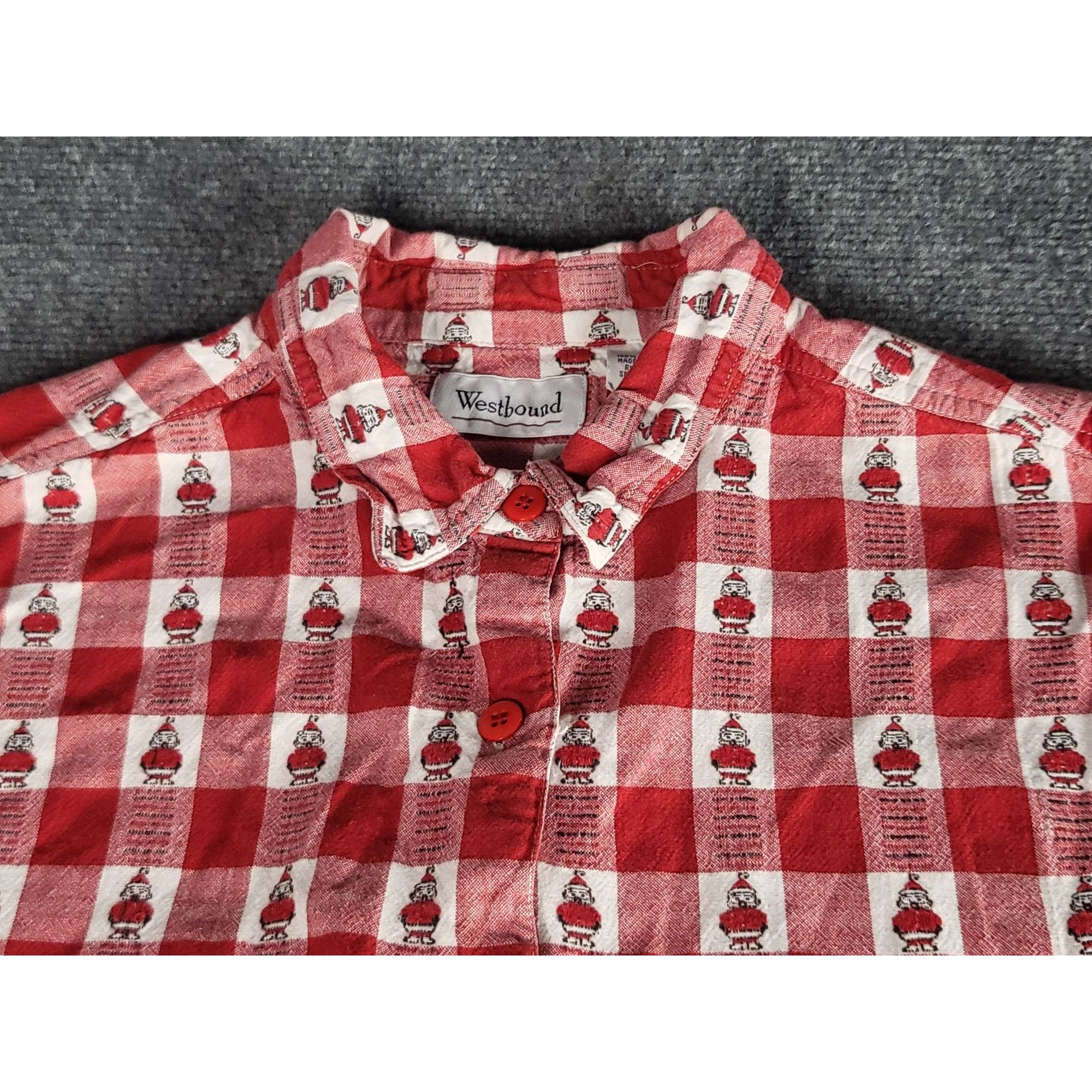 Vintage Vintage 90s Westbound Plaid Gingham Santa Button Down Shirt Size L / US 10 / IT 46 - 2 Thumbnail