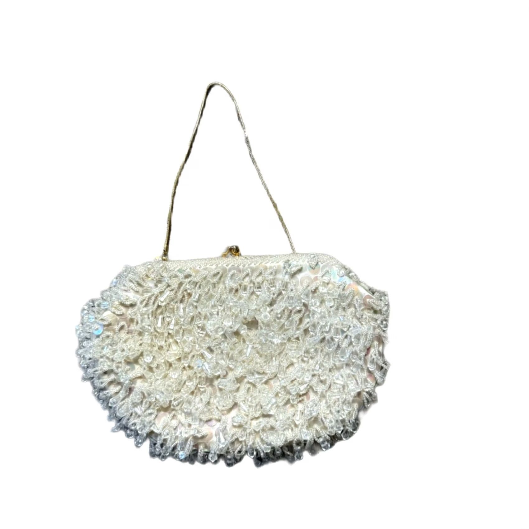 Vintage VINTAGE White Gold Beaded Bag Purse Clutch Women Adult? Size ONE SIZE - 3 Thumbnail