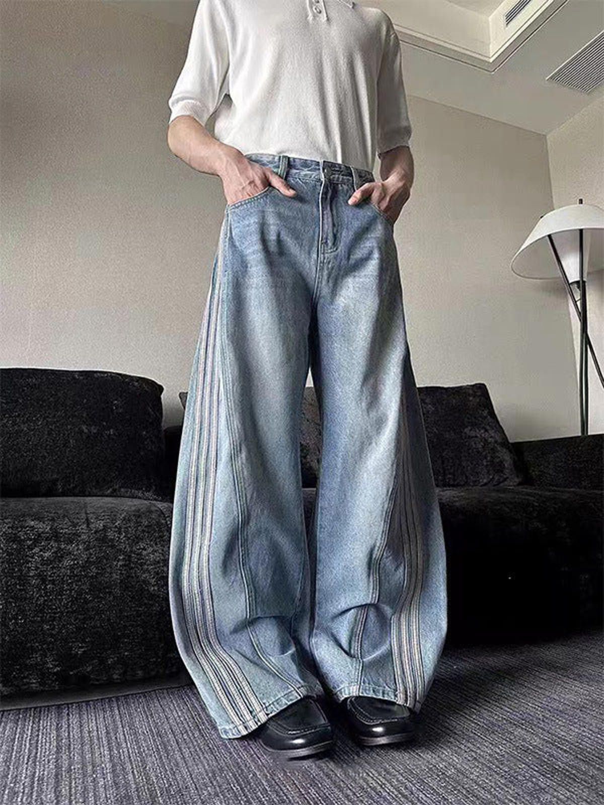 Jean Light Blue Track Stripe Wide Leg Barrel Jeans Size US 28 / EU 44 - 1 Thumbnail
