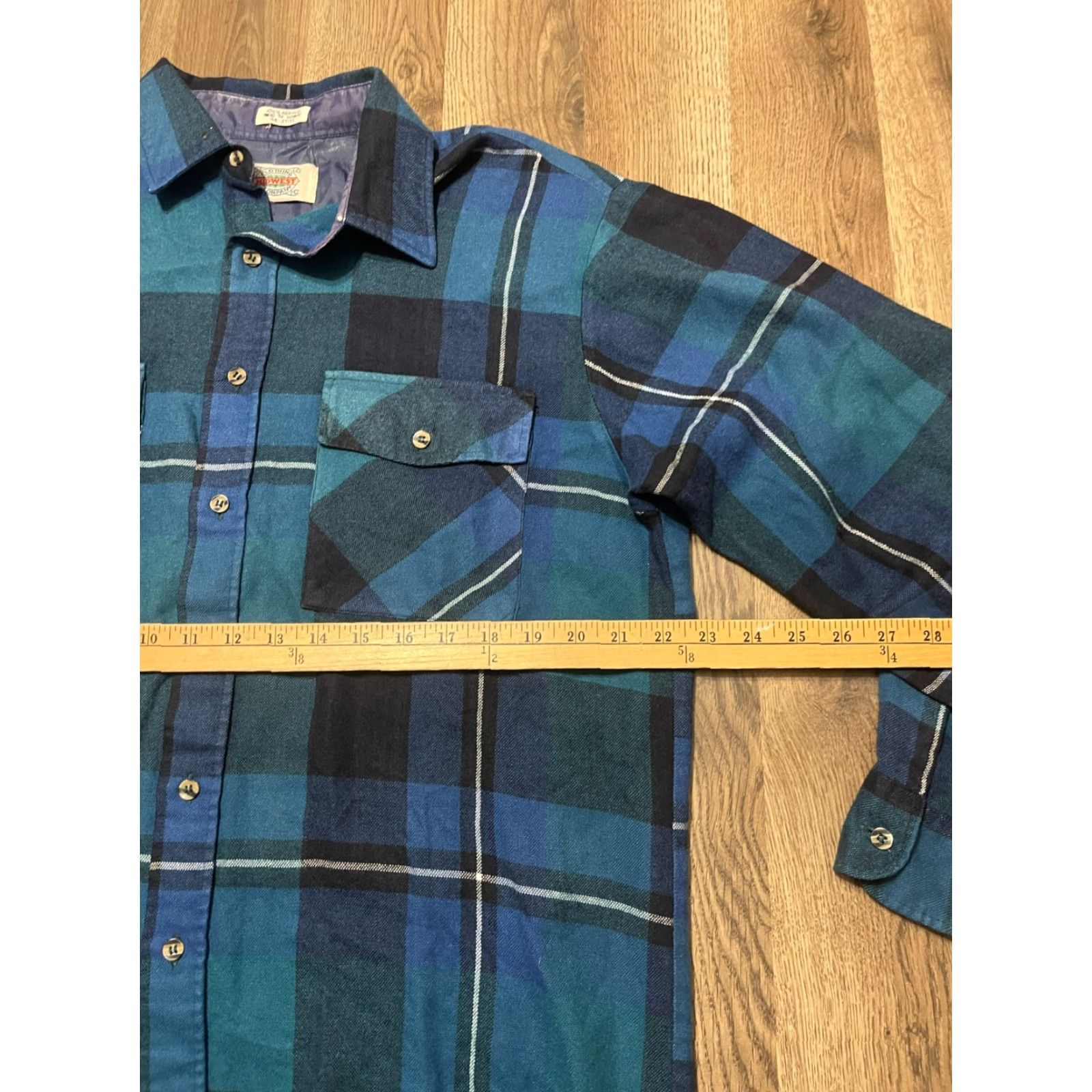 Vintage Midwest Shirt, Button-Up Long Sleeve, Plaid, Black, Blue, Green, Men's Size L, Casual, Fall Spring Summer, Regular Fit, Men, Midwest Size US L / EU 52-54 / 3 - 6 Thumbnail