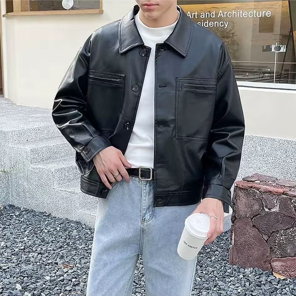 Other Streetwear Casual Basic PU Leather Black Motorcycle Jacket Size US L / EU 52-54 / 3 - 4 Thumbnail