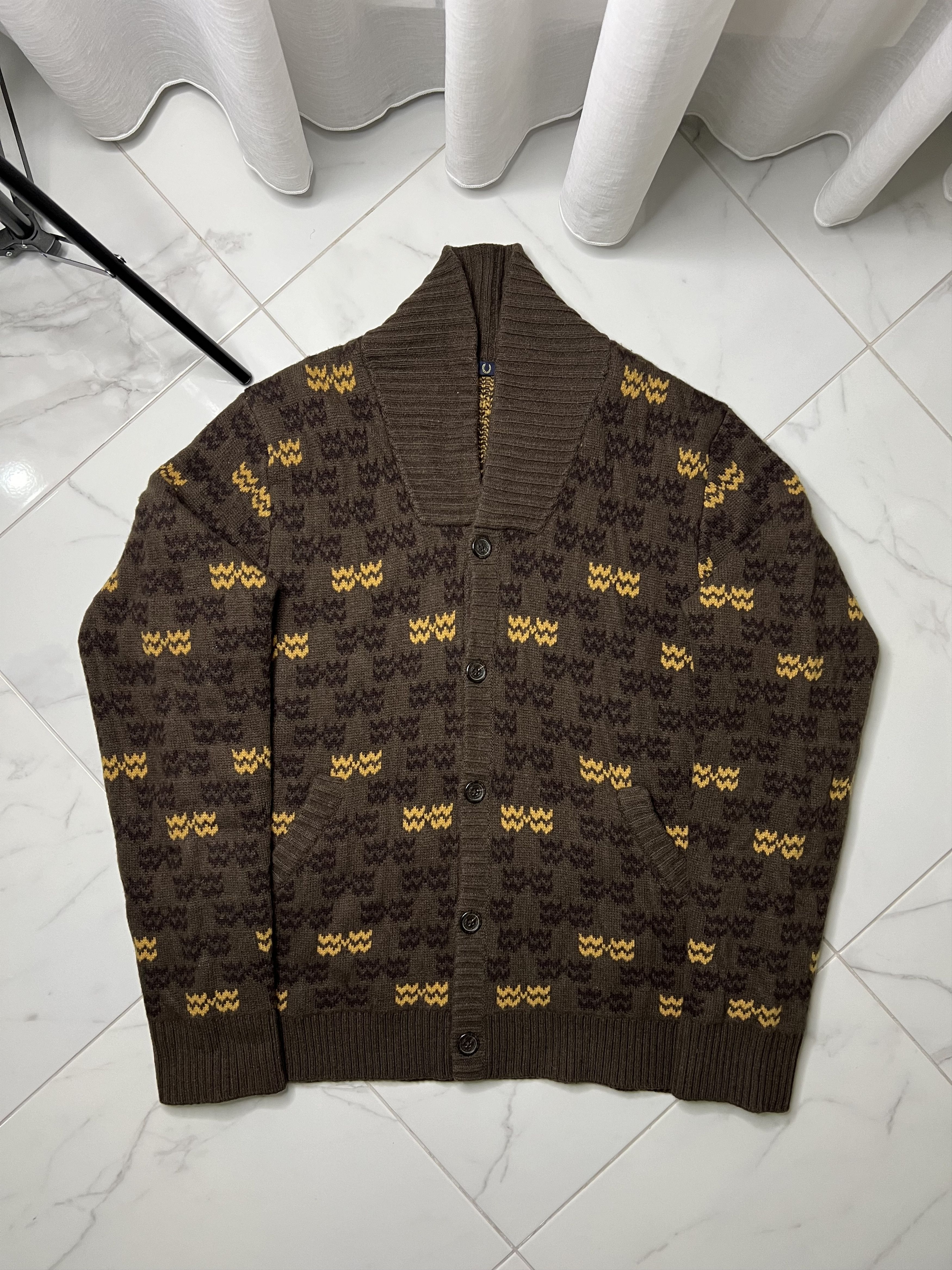 Fred Perry × Vintage Fred perry chunky jacquard vintage cardigan sage men’s Size US XL / EU 56 / 4 - 1 Thumbnail