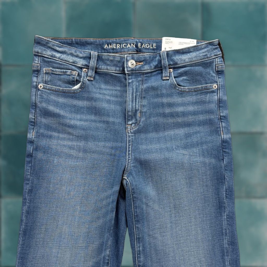 American Eagle Outfitters American Eagle Outfitters Kick Boot Crop Jeans Womens 8 Long Blue High Rise Stretch Raw Hem Denim Size 30" / US 8 / IT 44 - 1 Thumbnail
