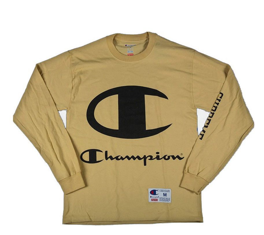 image of Champion x Supreme Champ Long sleeve T Ss17 in Gold, Men's (Size Large)