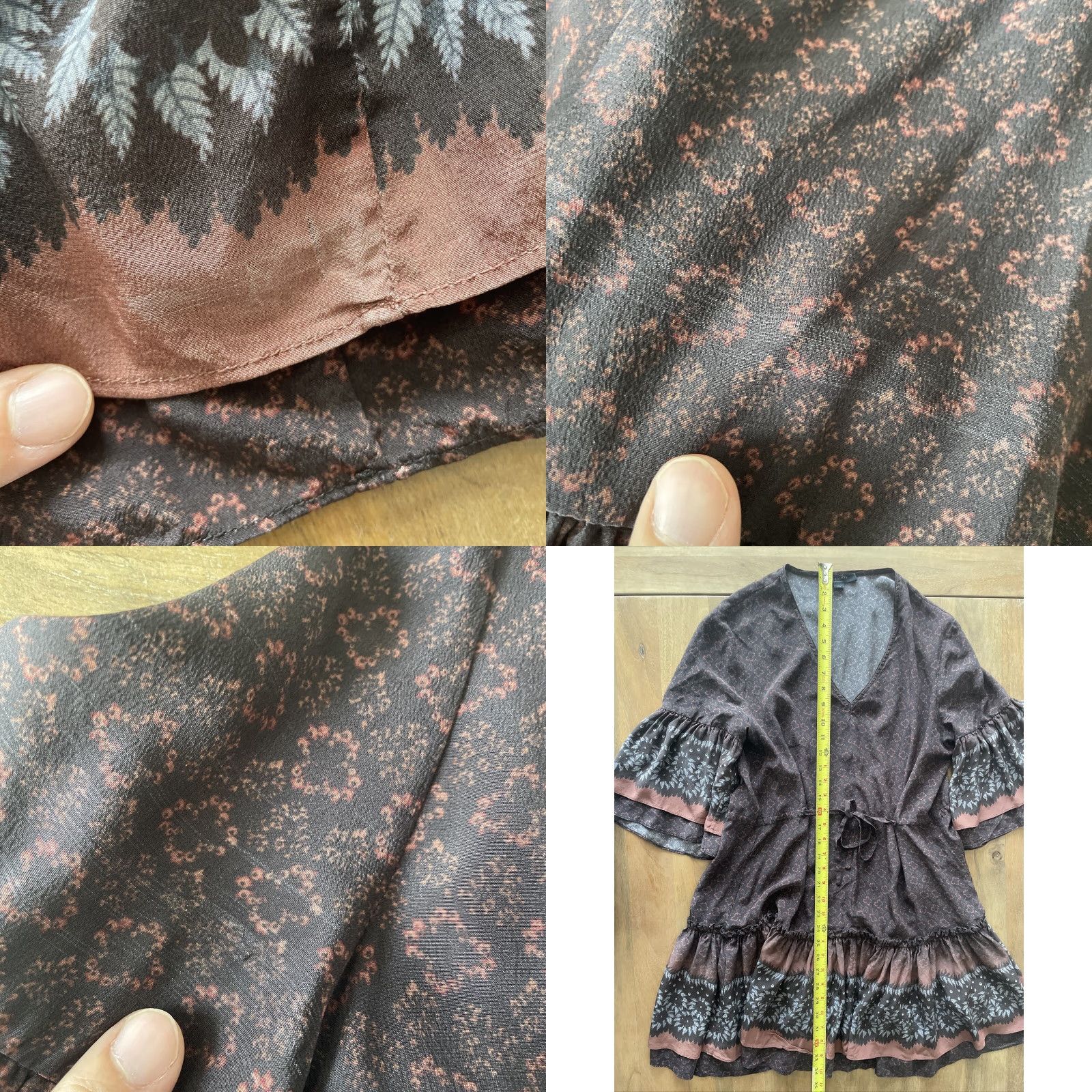 Allsaints AllSaints Silk Dress Flutter Sleeve Geometric Bohemian A-Line Knee Length M Multicolor Women Size M / US 6-8 / IT 42-44 - 8 Thumbnail