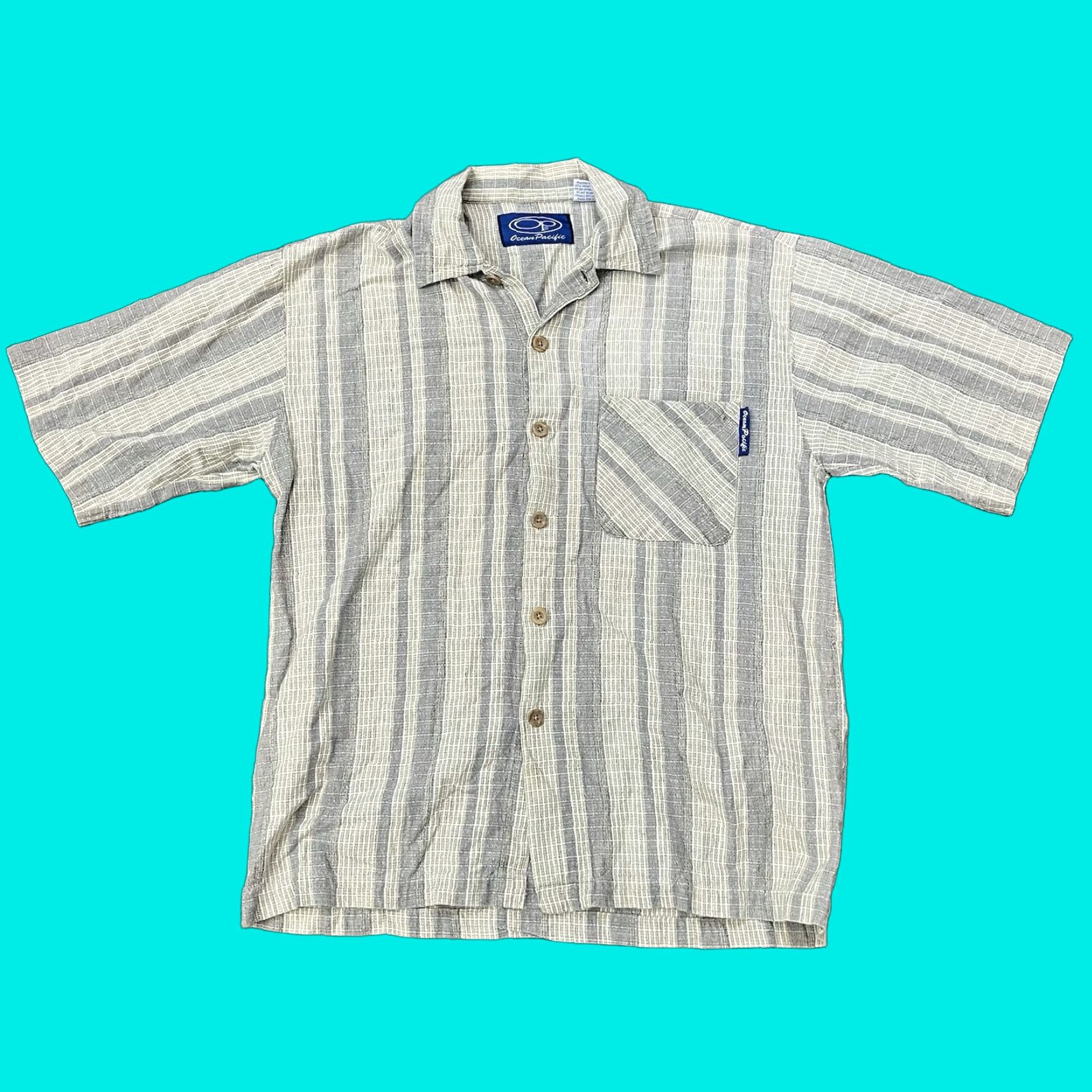 VINTAGE Ocean Pacific OP Sunwear Hawaiian Shirt Men Medium Brown Floral Aloha Camp Collar 90s