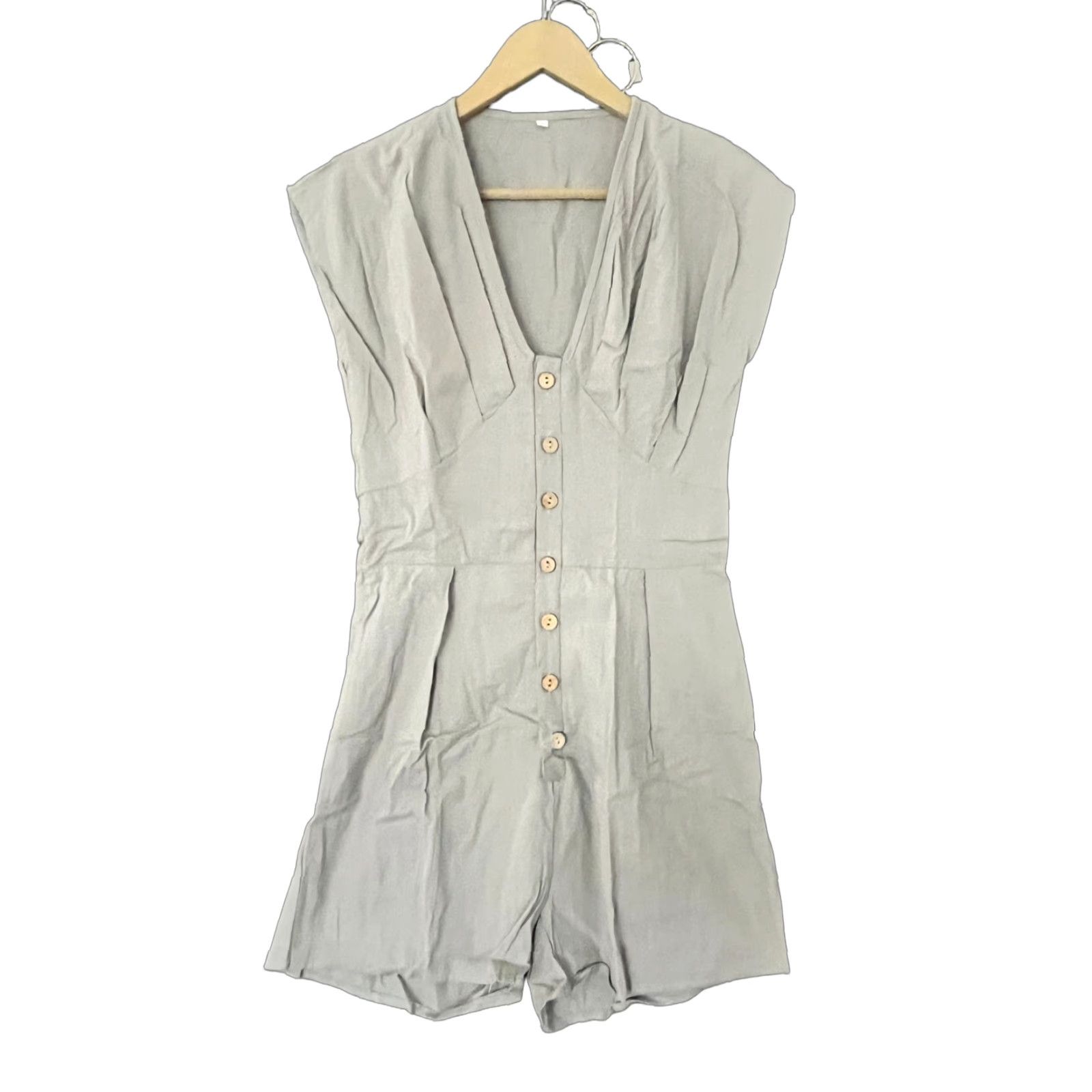 Olive V-Neck Romper Light Olive S Sleeveless Shirt Women Sized S Button Down Pockets Casual One Piece Modern Classic /> Size 28" / US 6 / IT 42 - 1 Thumbnail