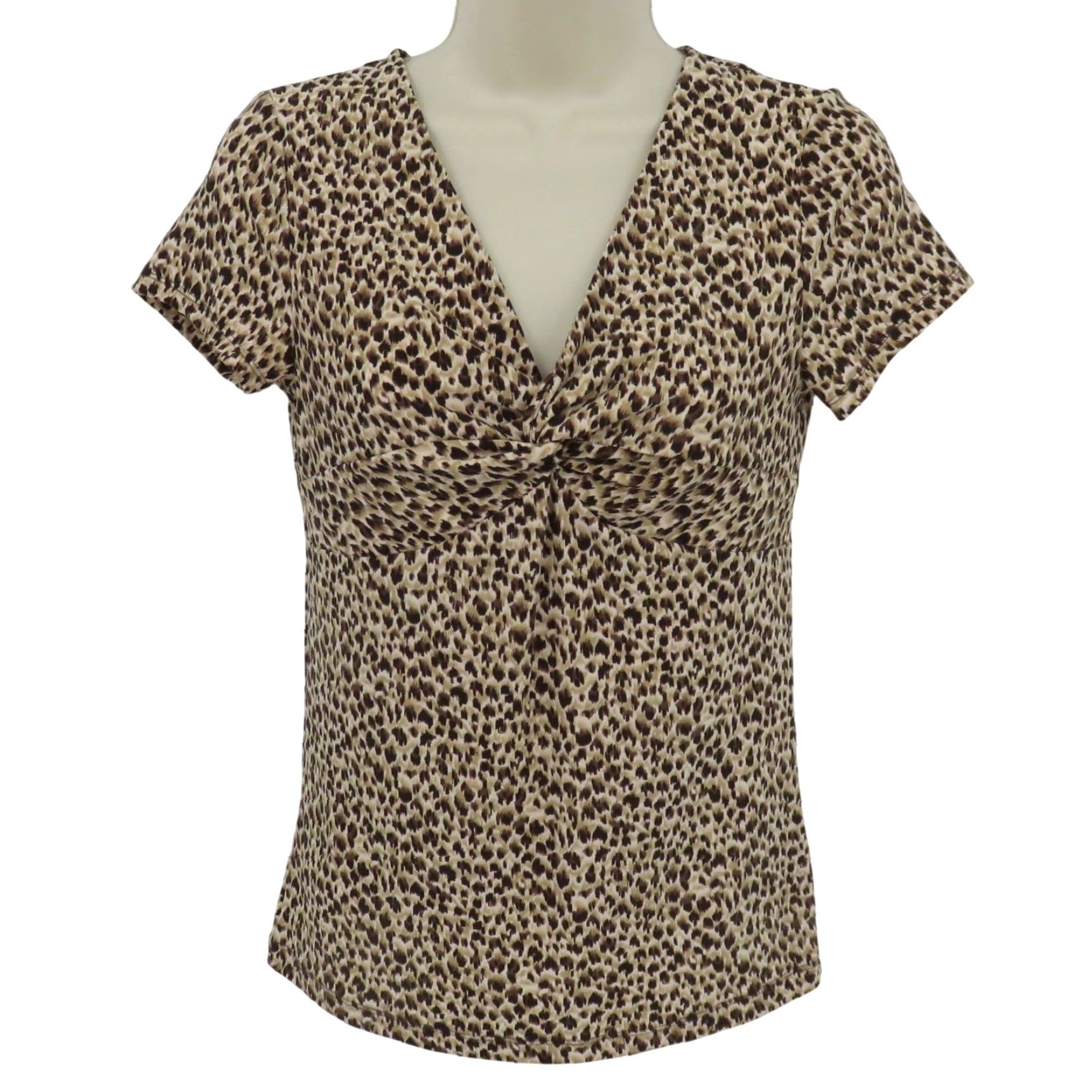 Chaps Chaps Blouse Shirt Women Small Leopard Cheetah Animal Print V-Neck Short Sleeve Pullover Casual Modern Regular Fit Brown Daywear - Womens Size S / US 4 / IT 40 - 2 Thumbnail