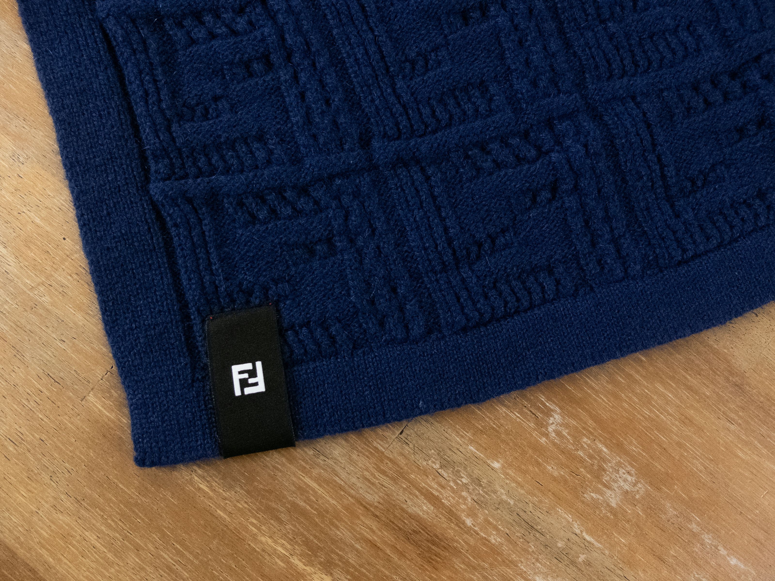 Fendi FENDI blue FF logo knit wool cashmere scarf authentic q Size ONE SIZE - 3 Thumbnail