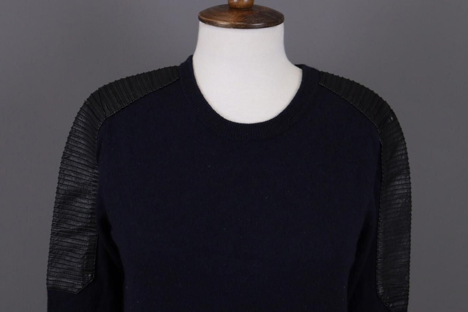 Other Maje Navy Blue Wool Leather Shoulders Sweater Size 1 Size M / US 6-8 / IT 42-44 - 2 Thumbnail
