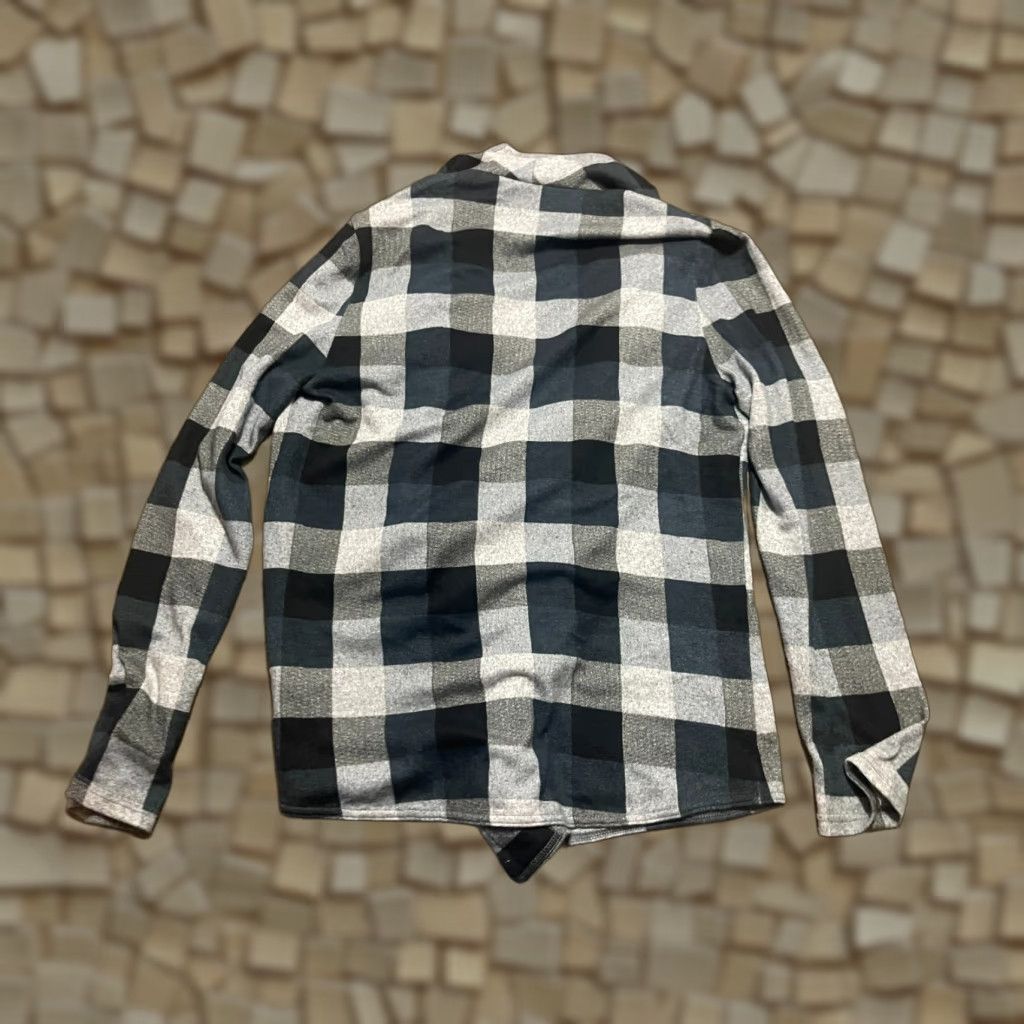 Vintage ee:some Sweater Women's Cardigan, Medium, Plaid Open Cardigan, Gray Black Green, Casual, Regular Fit, Fall Spring Summer, Womens Size M / US 6-8 / IT 42-44 - 1 Thumbnail