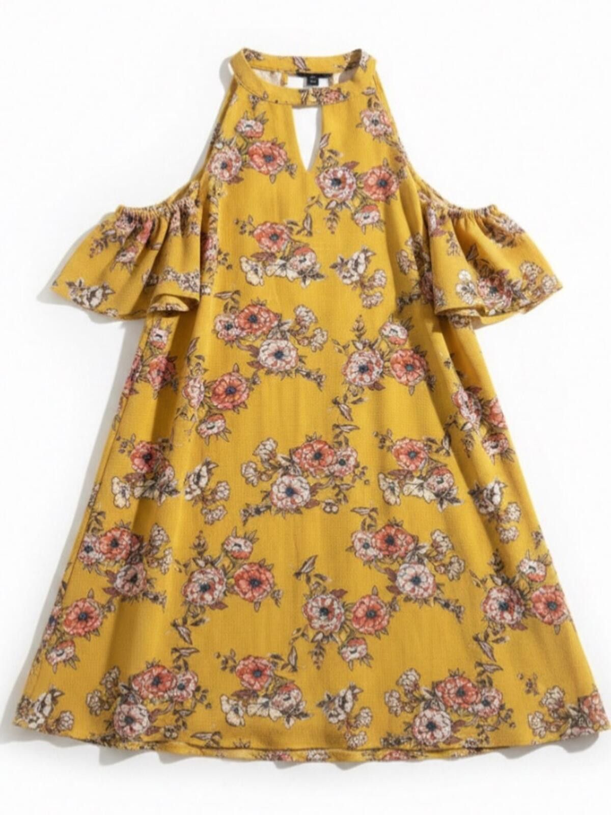 Other Lily Rose Yellow Floral Cold-Shoulder Dress Size S / US 4 / IT 40 - 3 Thumbnail