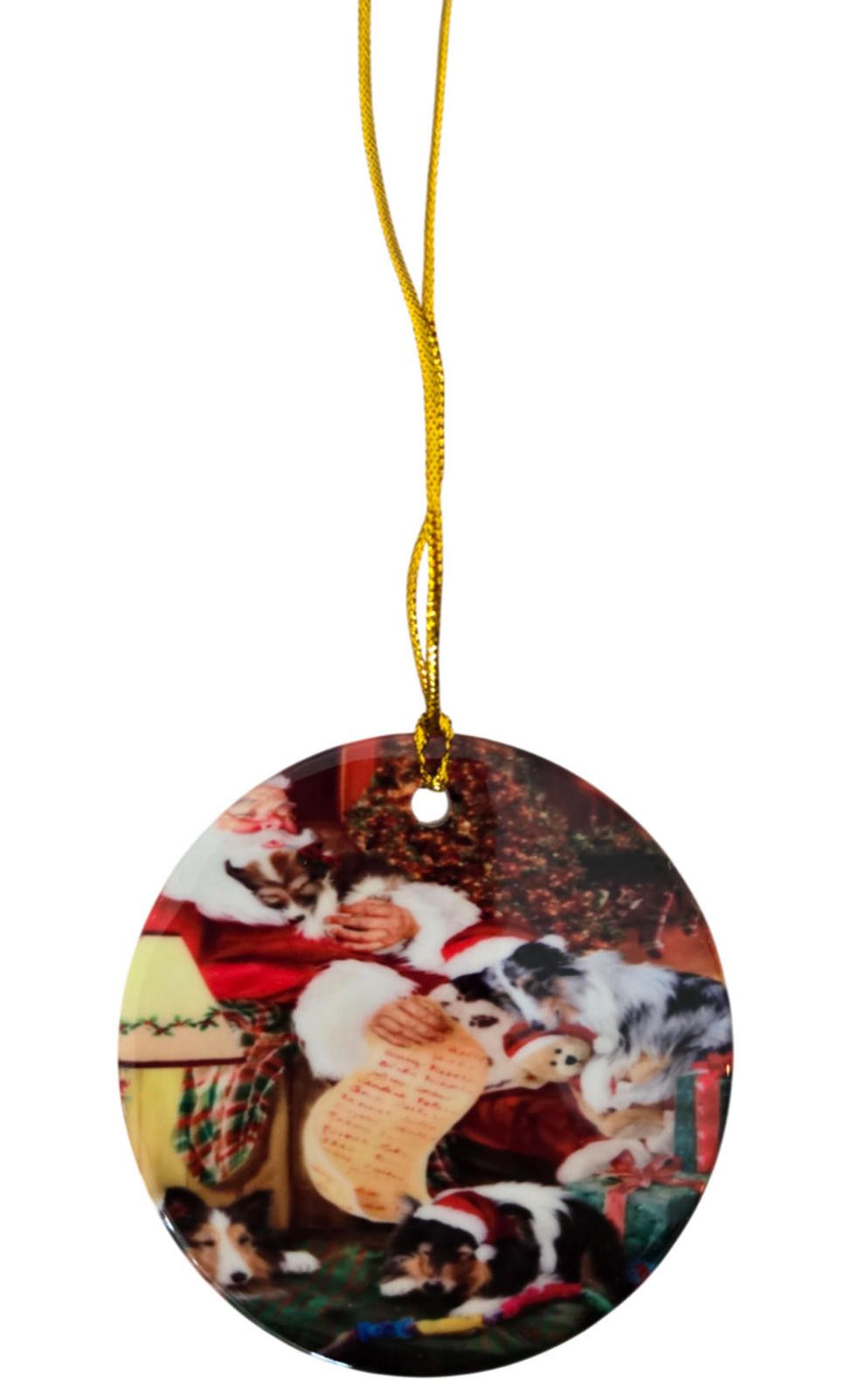 Other Santa Sleeping w/ Dogs Ceramic Round Ornament Hanging NEW Size ONE SIZE - 2 Thumbnail