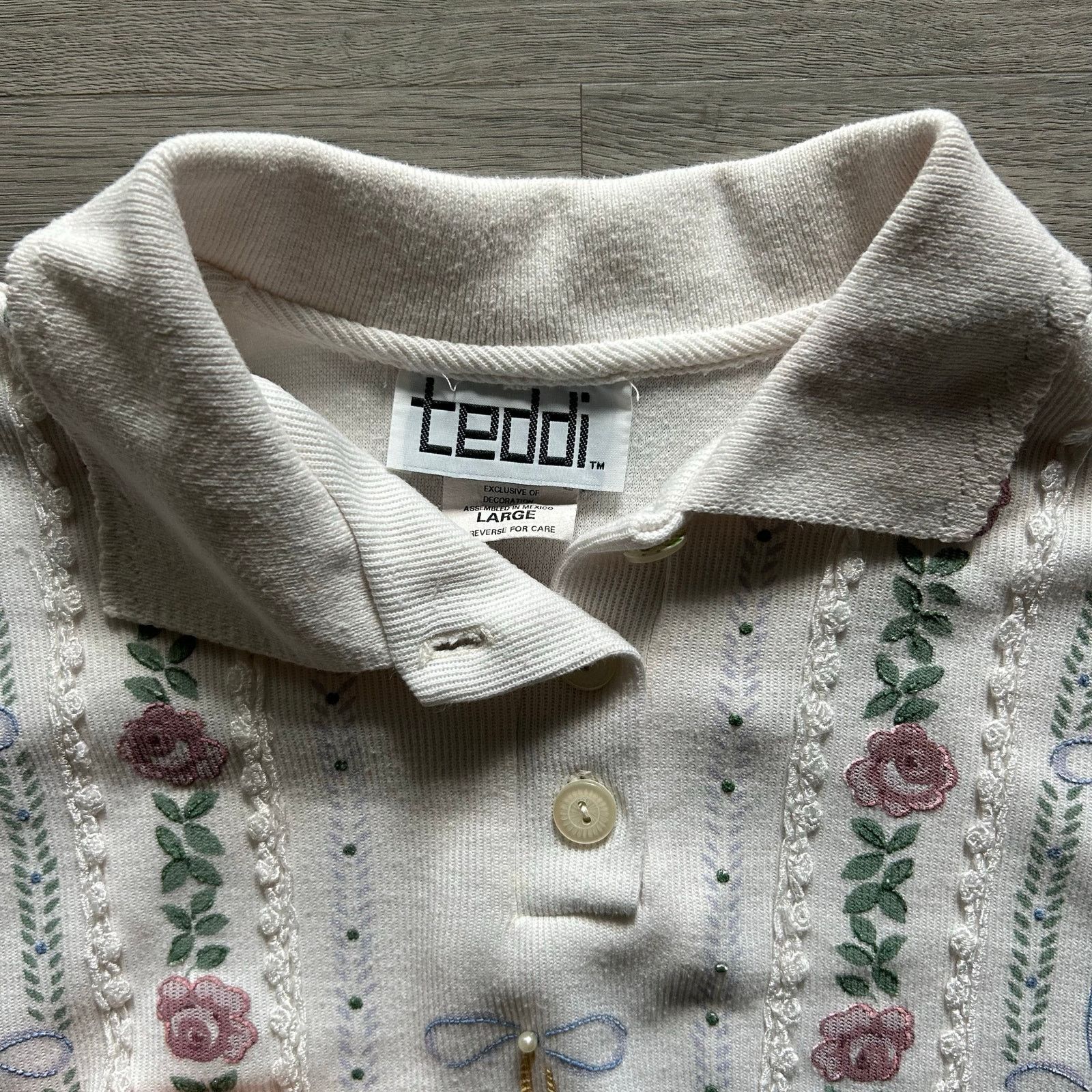 Other Vintage 80s cottage core Floral Embroidered Knit Polo Shirt Size L / US 10 / IT 46 - 3 Thumbnail
