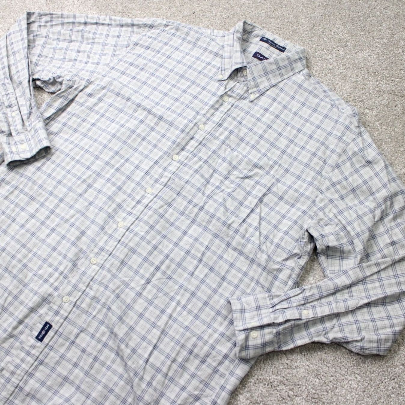 Gant GANT Shirt Mens XLT Gray/Blue New Haven Oxford 100% Cotton Long Sleeve Button Up Casual, Shirt, Plaid, 90s Theme Mens XLT Size US XL / EU 56 / 4 - 4 Thumbnail
