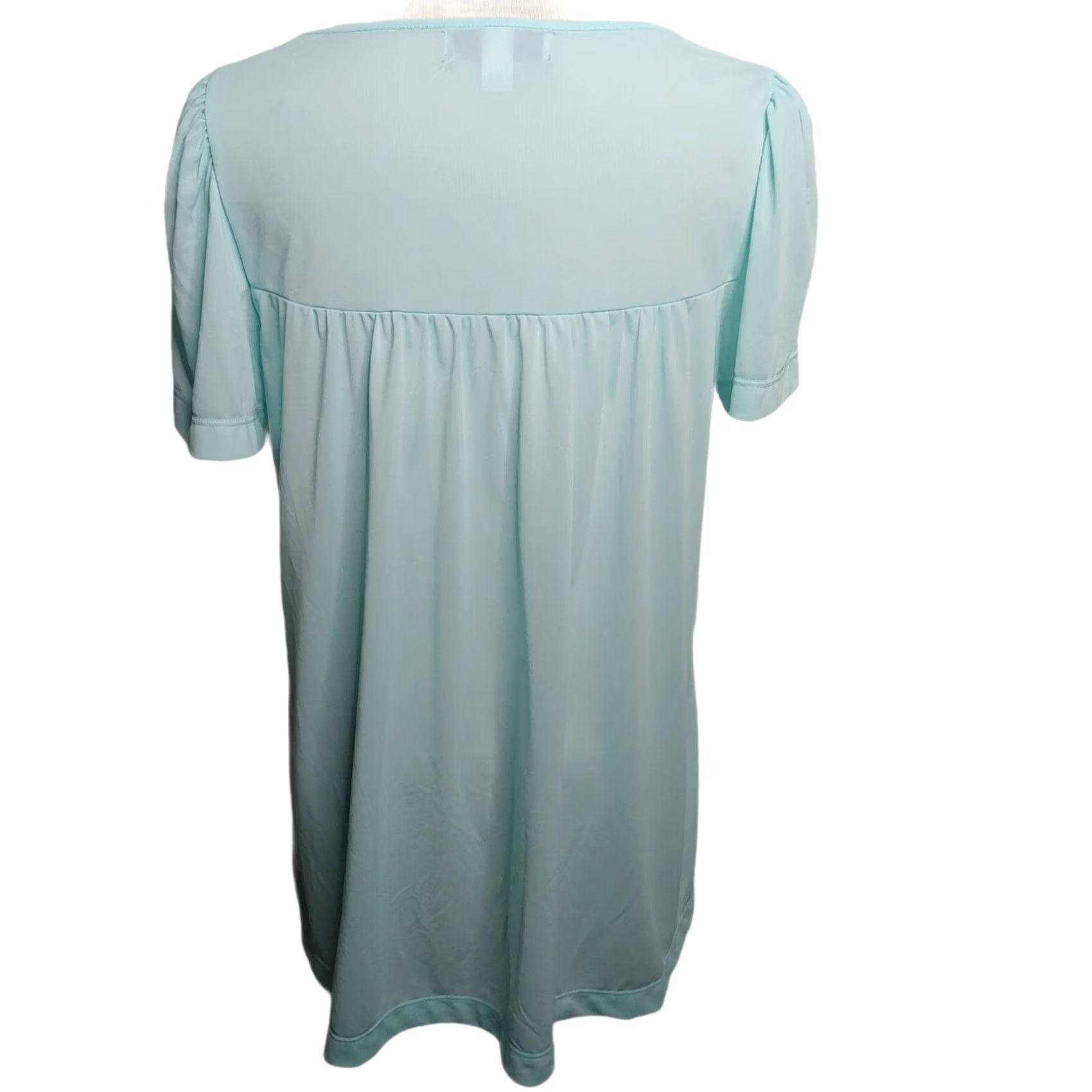 Vintage Colette by Miss Elaine Womens M Sleep Shirt Floral Button Up Nylon Light Blue Size M / US 6-8 / IT 42-44 - 2 Thumbnail