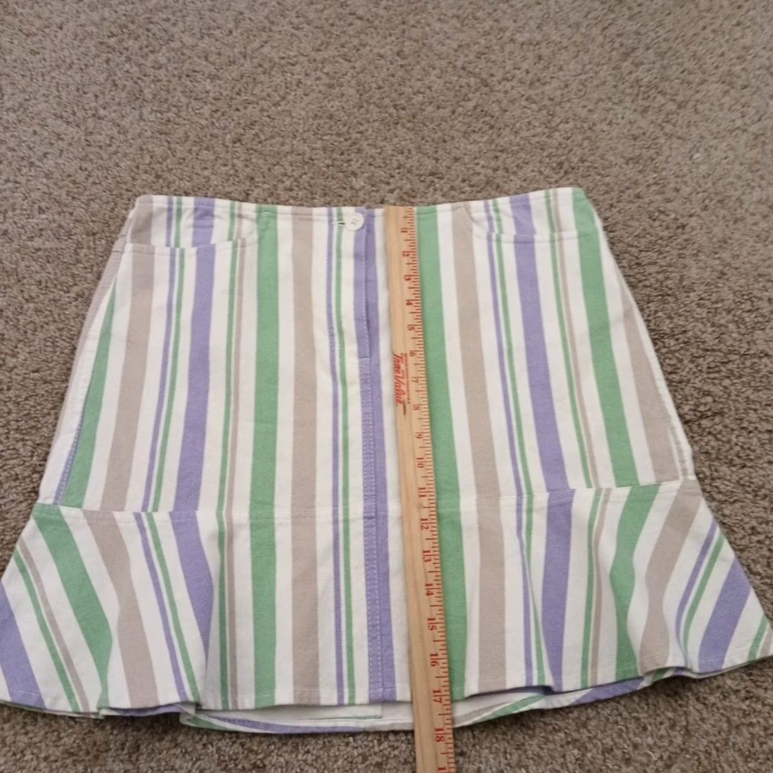 Loft Ann Taylor LOFT Skirt Short Trumpet Pockets Purple Green Striped Size 10 Women Regular Cotton Blend N/A Size 32" / US 10 / IT 46 - 4 Thumbnail