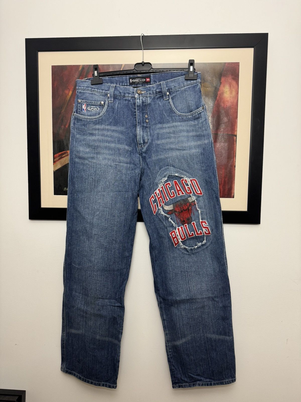 NBA Vintage Y2K NBA unk Chicago Bulls Jordan denim pants Rare Size US 34 / EU 50 - 1 Thumbnail