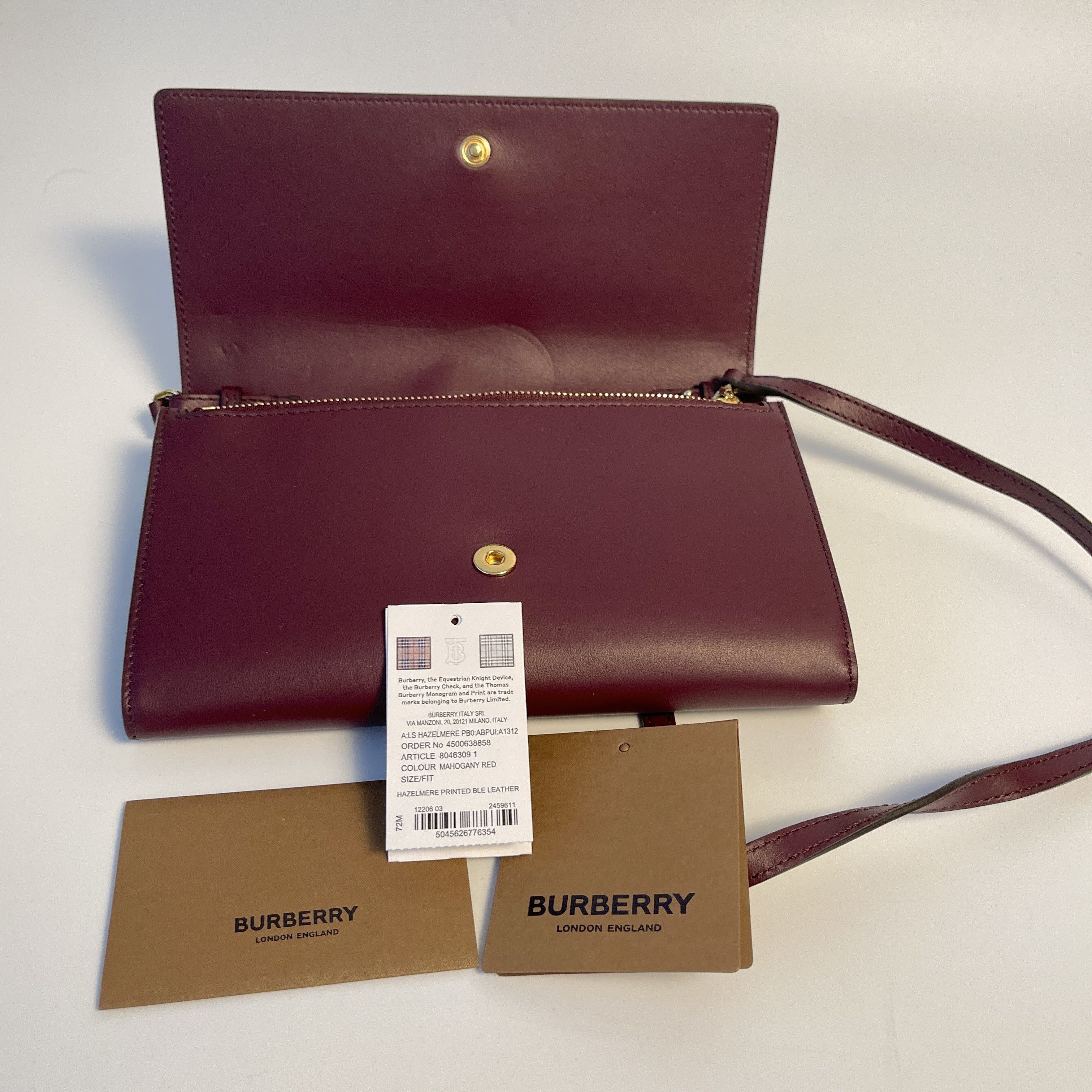Burberry Burberry Burgundy Leather Hazelmere Wallet On Strap Size ONE SIZE - 14 Thumbnail