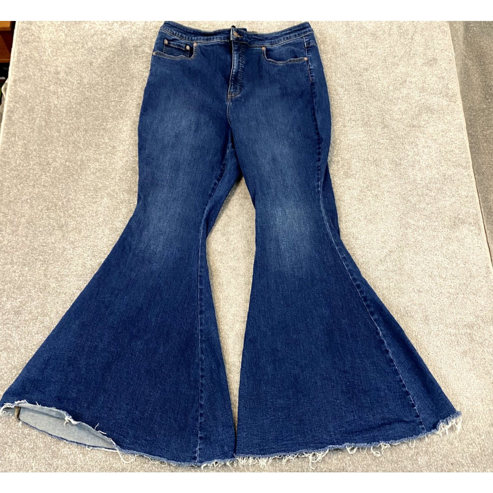 Free People VINTAGE FREE PEOPLE Jeans Womens 34 Super Flare Blue Denim Pants Hippie Boho Lace Back Size 24" / US 00 / IT 34 - 2 Thumbnail