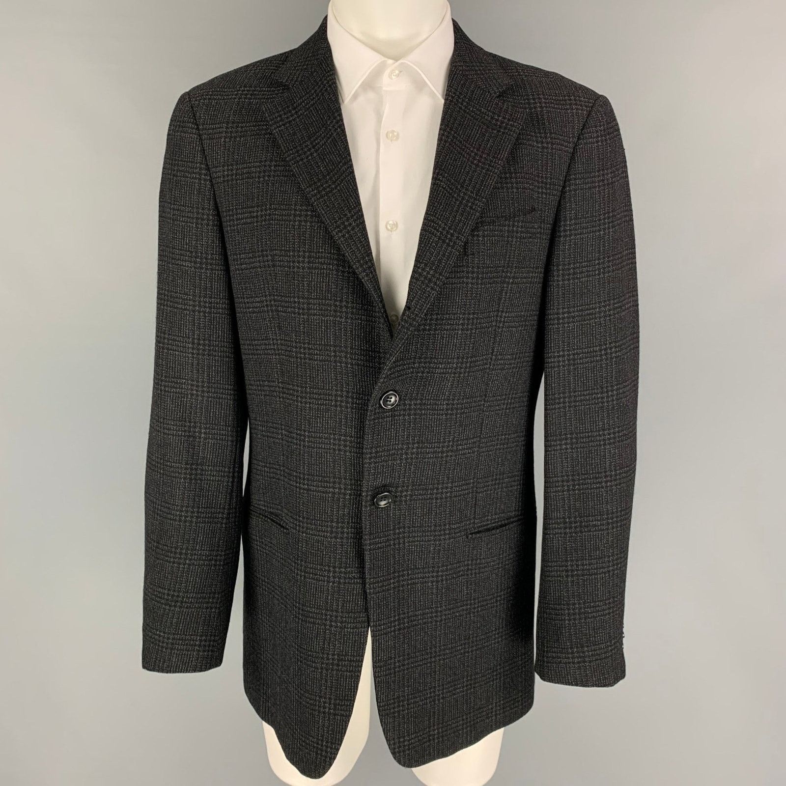 Armani Collezioni Size 40 Black Charcoal Plaid Wool Sport Coat Size 40R - 1 Thumbnail
