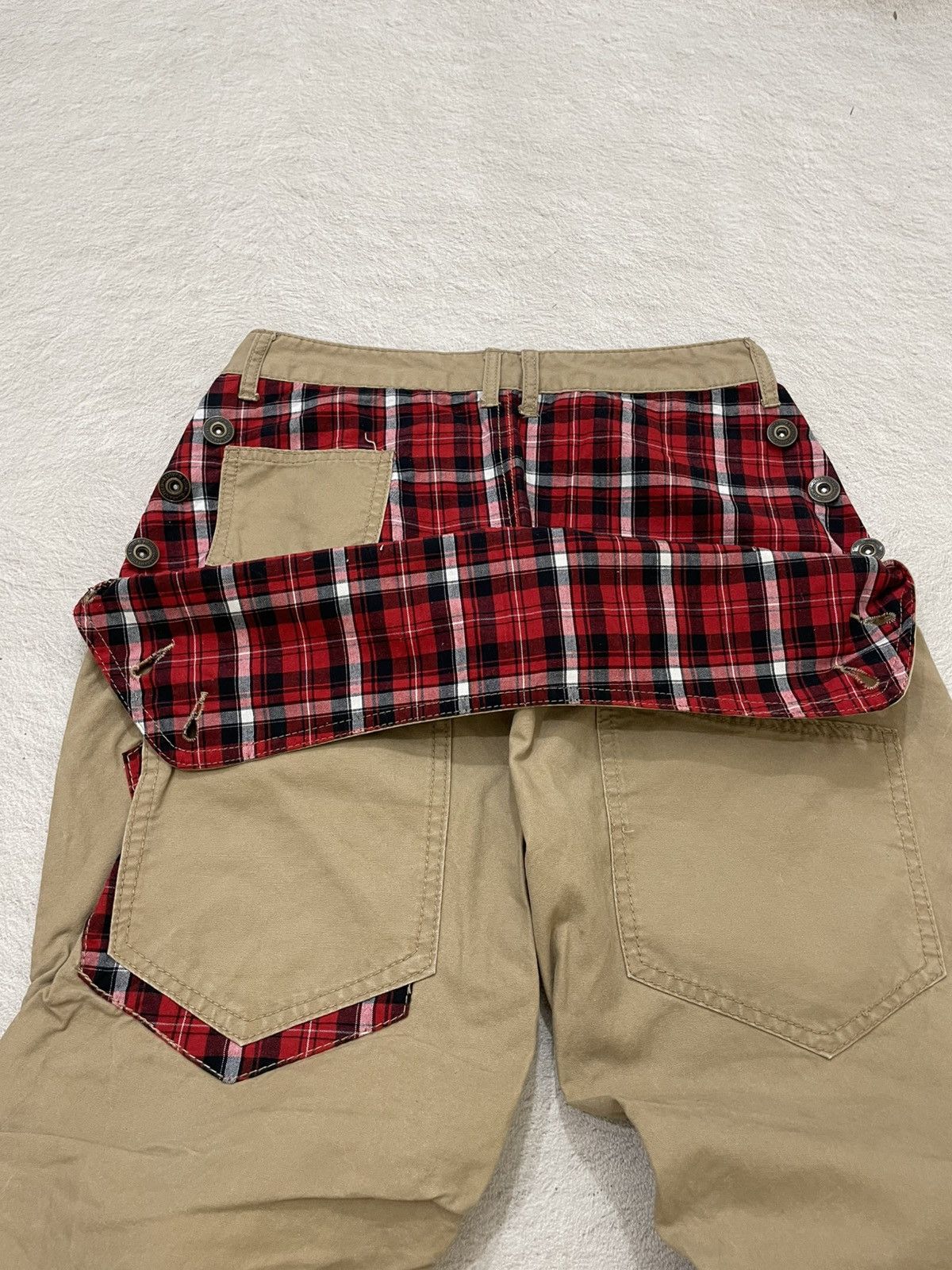 Japanese Brand 2000s Sorridere Gear Workwear Pants Khaki with Plaid Lining Size US 27 - 10 Thumbnail