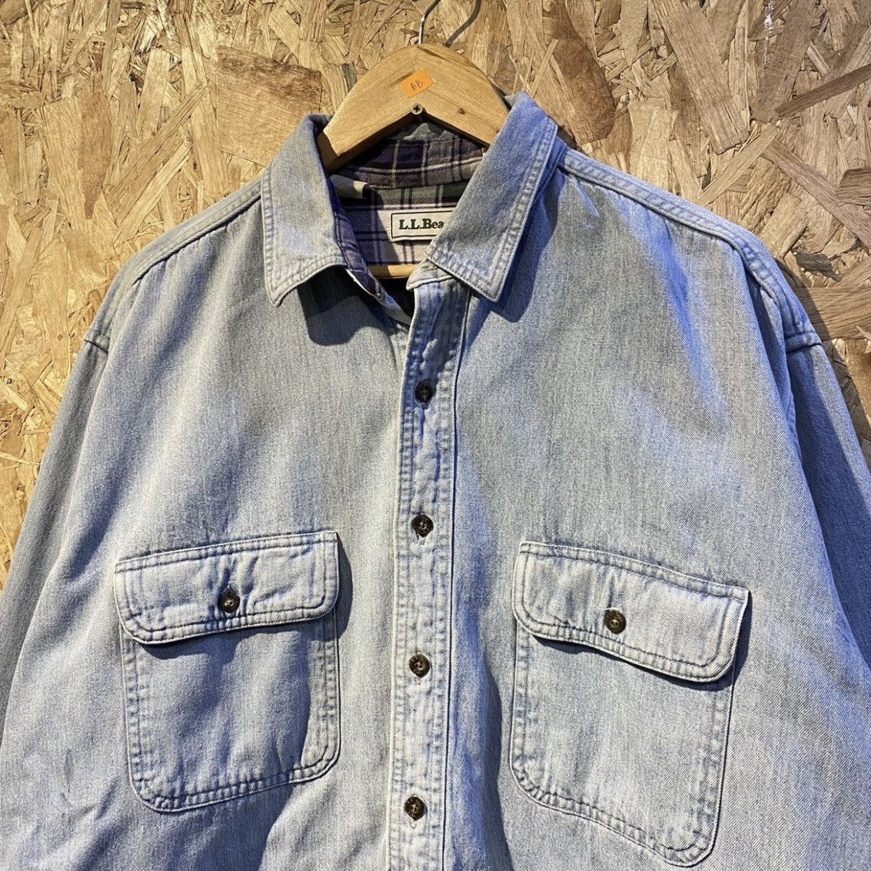L.L. Bean × Vintage Vintage 90s LL Bean Heavy Cotton Button Shirt Denim USA Size US L / EU 52-54 / 3 - 3 Thumbnail