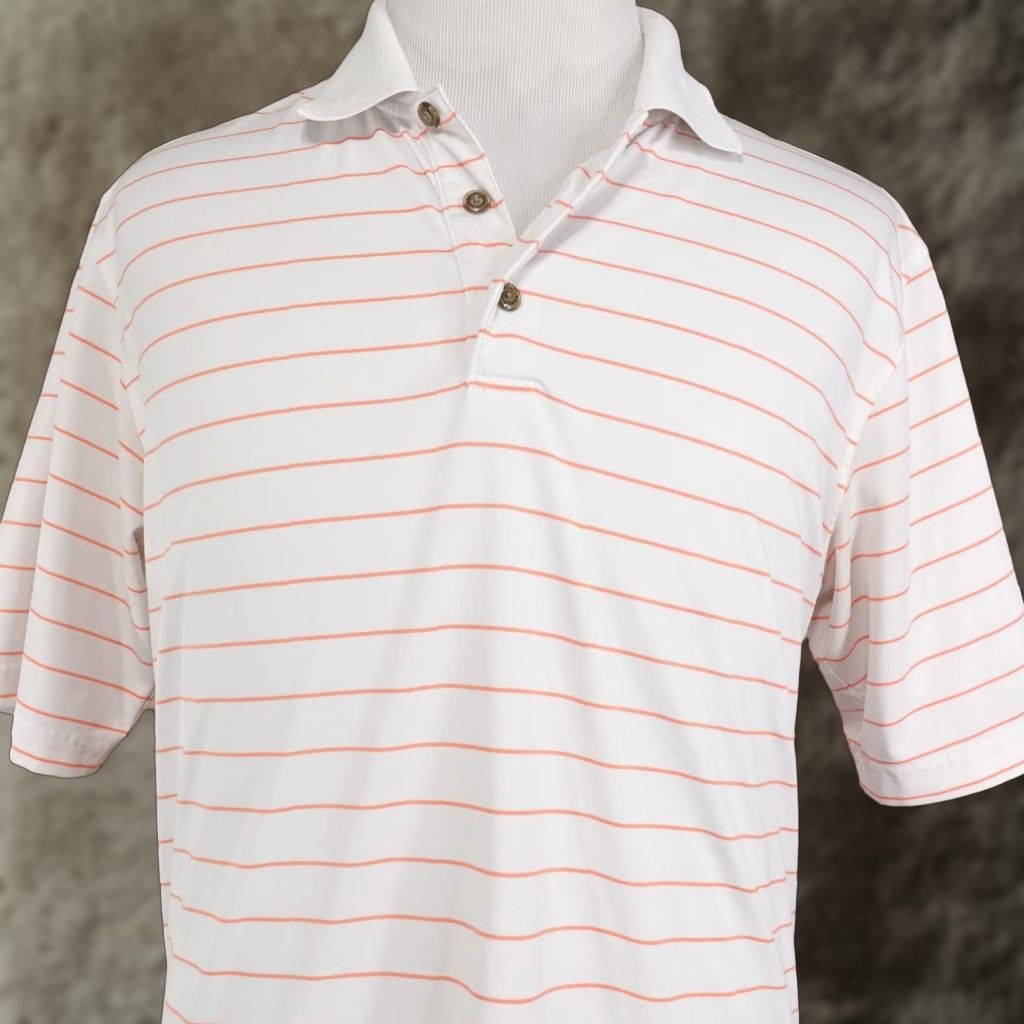 Vintage Pebble Beach Polo Shirt Mens Large White Orange Stripe Performance Golf Polo Shirt Mens Large White Striped Polo Golf Size US L / EU 52-54 / 3 - 1 Thumbnail