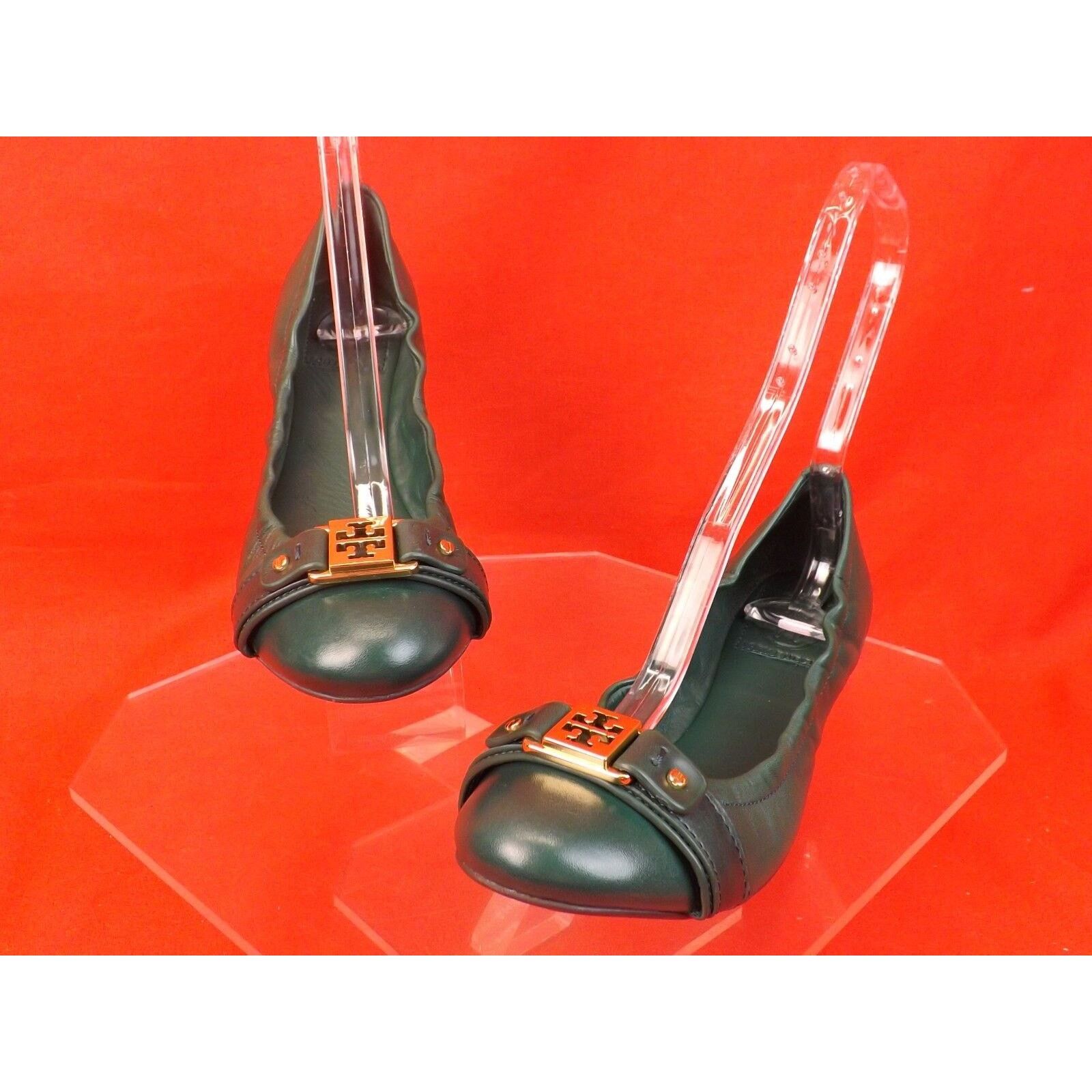 Tory Burch TORY BURCH AMBROSE DARK GREEN LEATHER GOLD REVA FLATS 7 Size US 7 / IT 37 - 5 Thumbnail