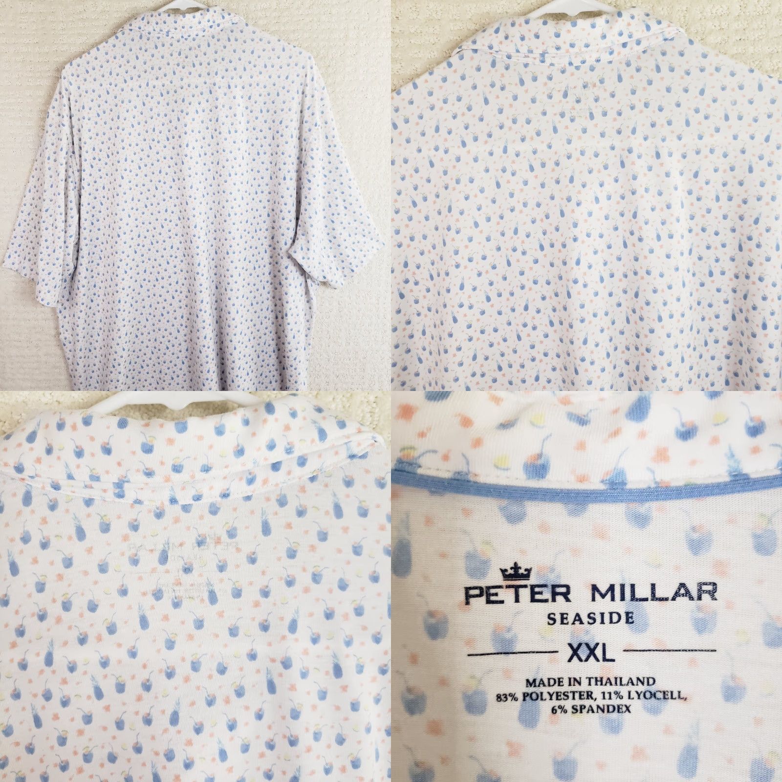 Peter Millar Peter Millar Seaside Polo Shirt Mens 2XL XXL White Blue Pink Drinks & Cocktail Polo Shirt Mens XXL White Blue Pink Drinks & Cocktail Size US XXL / EU 58 / 5 - 8 Thumbnail