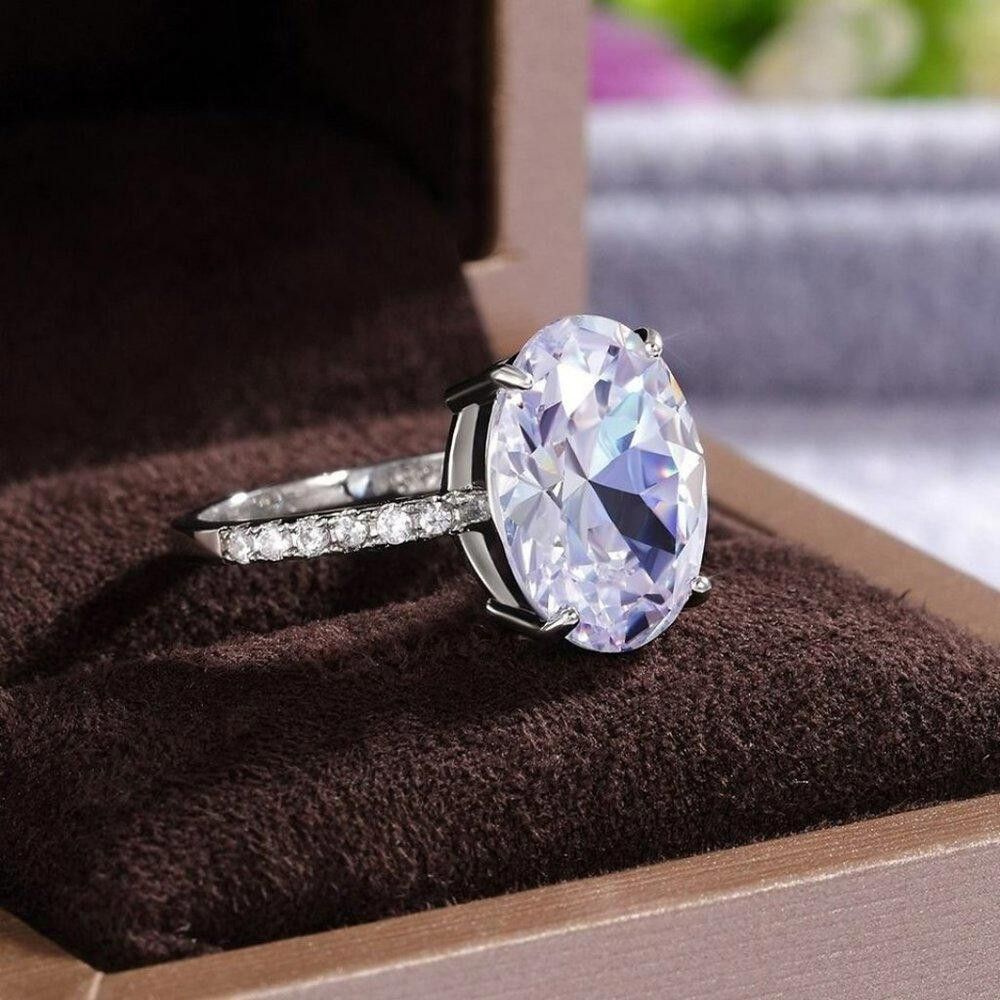 Designer Oversized 14mm Oval CZ Silver Engagement Ring - Size 5 Size ONE SIZE - 5 Thumbnail