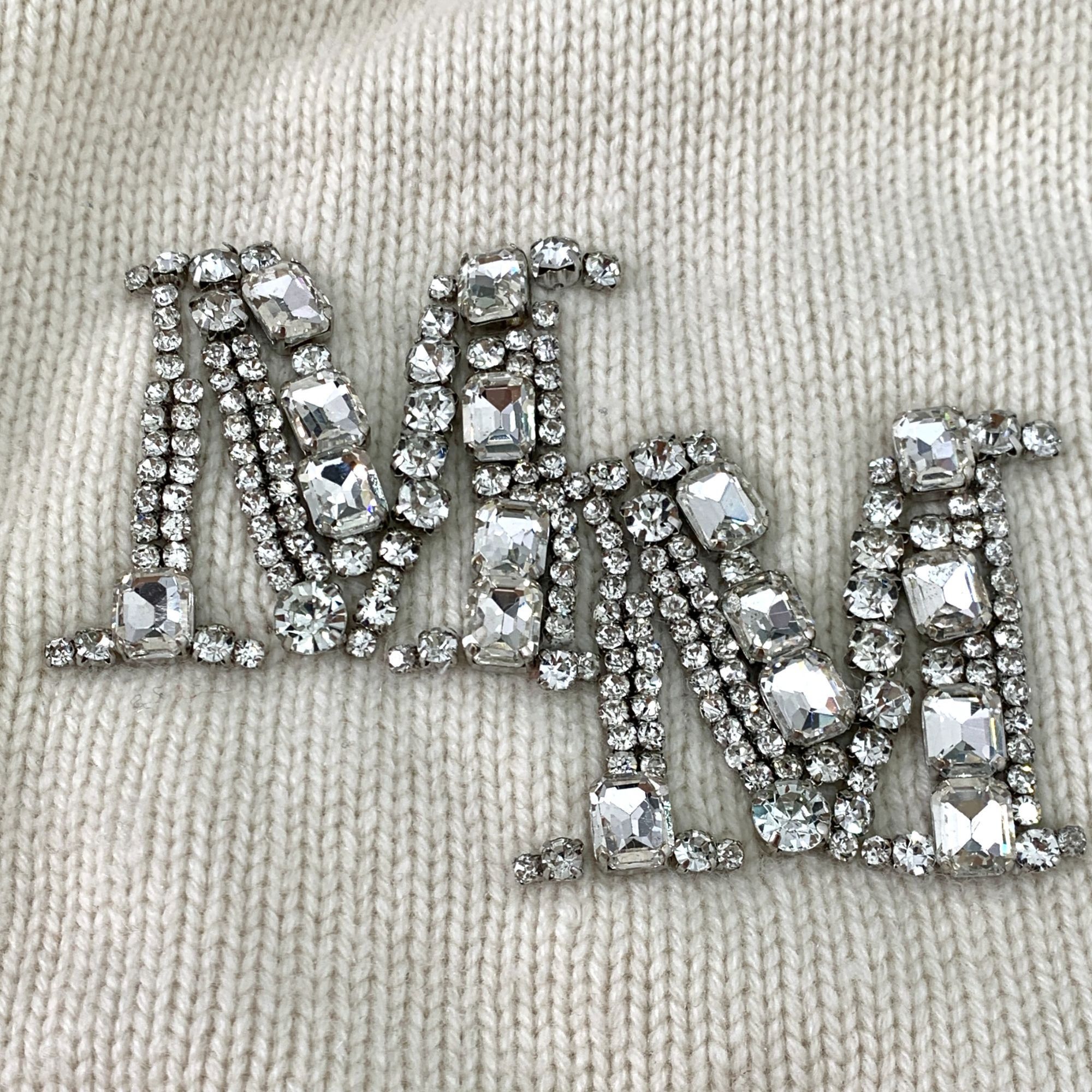 Max Mara MaxMara Beige Letter Crystal-Embellished Merino Wool Zip-Up Size L / US 10 / IT 46 - 5 Thumbnail