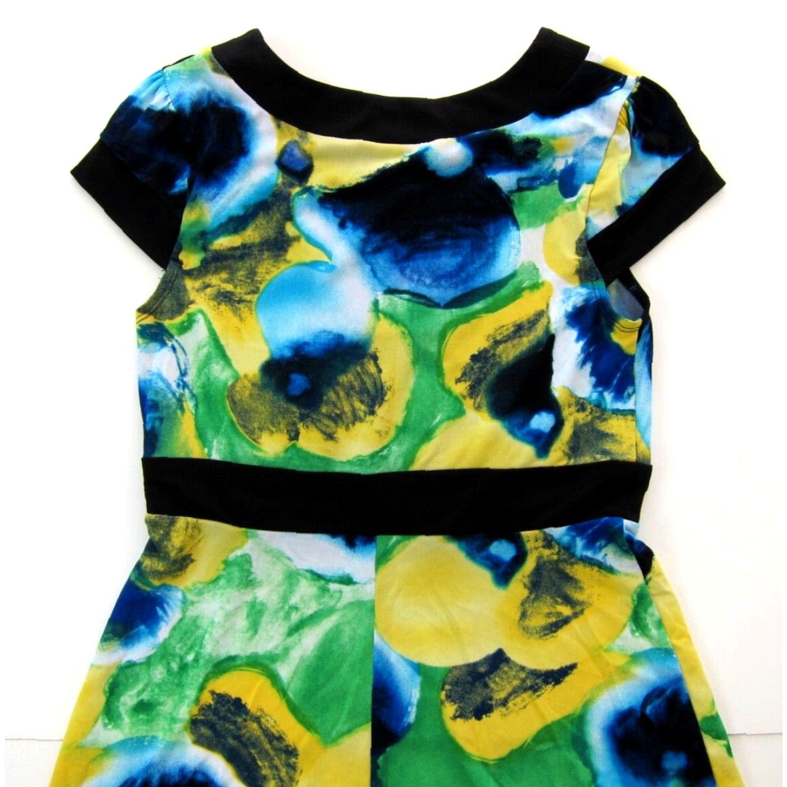 Vintage AB Studio Yellow Floral Stretch Short Sleeve Sheath Dress Small Women Size 28" / US 6 / IT 42 - 5 Thumbnail