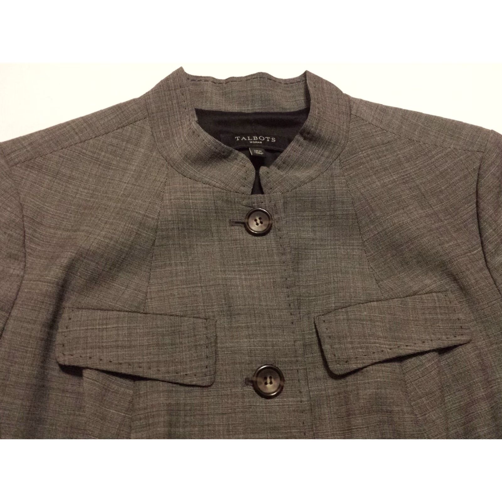 Talbots Talbots Jacket Womens 12W Plus Gray Wool Blend Button-Front Blazer Short Sleeve Office Workwear Basic Jacket Mens Womens? Size XL / US 12-14 / IT 48-50 - 3 Thumbnail