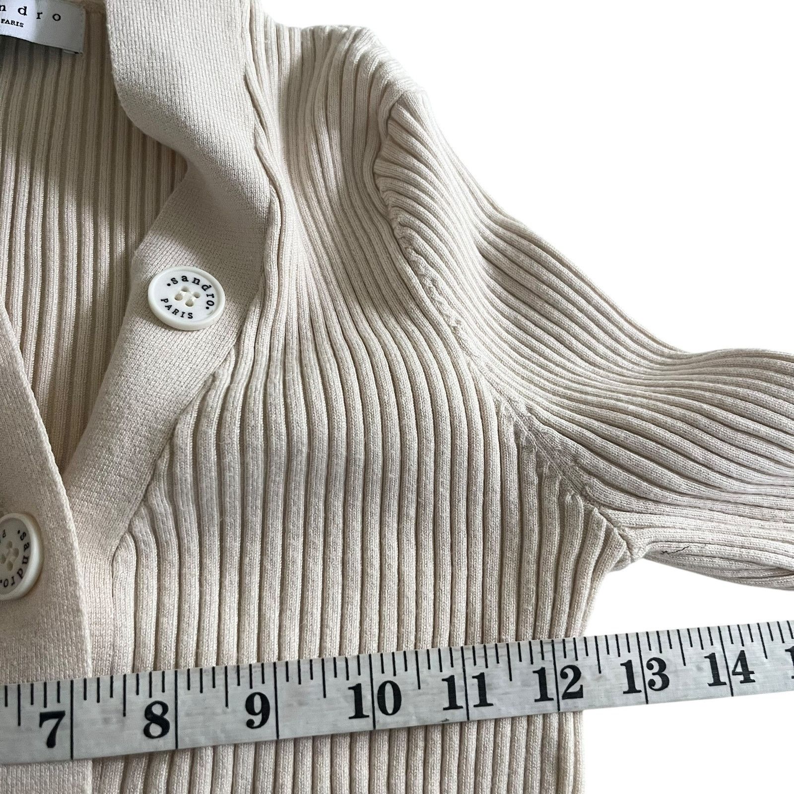 Sandro Sandro Cream Wool Blend Ribbed Knit Cardigan Sweater Size XS / US 0-2 / IT 36-38 - 11 Thumbnail