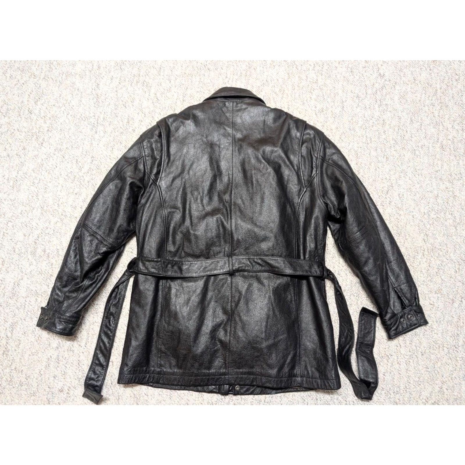 Vintage VINTAGE WILSONS Leather Belted Car Coat Jacket L Mens 44 Black Belted 1990s Size US L / EU 52-54 / 3 - 2 Thumbnail
