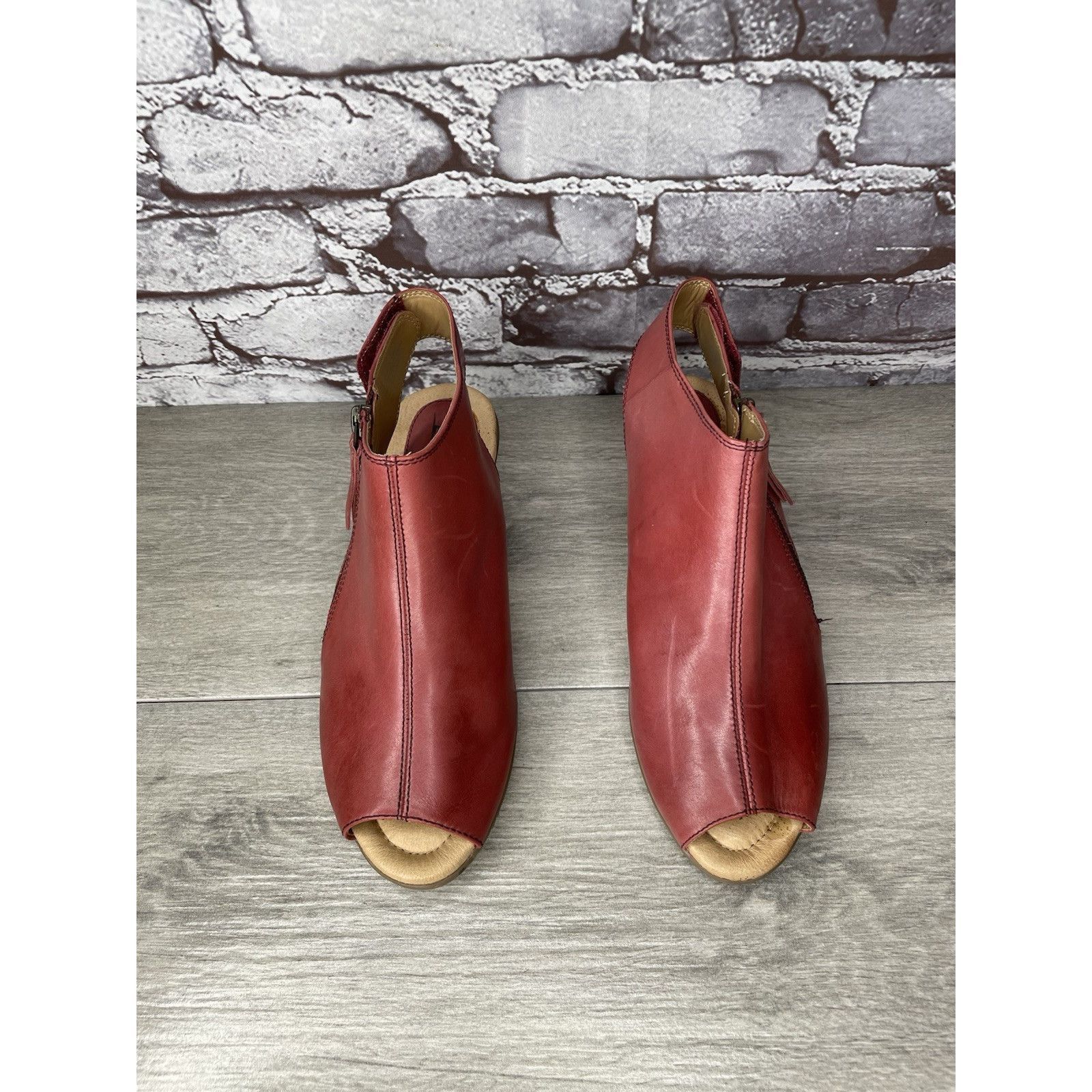 Other Earth Kristy Zip Up Peep Toe Red Leather Slingback Booties S Size US 8.5 / IT 38.5 - 12 Thumbnail