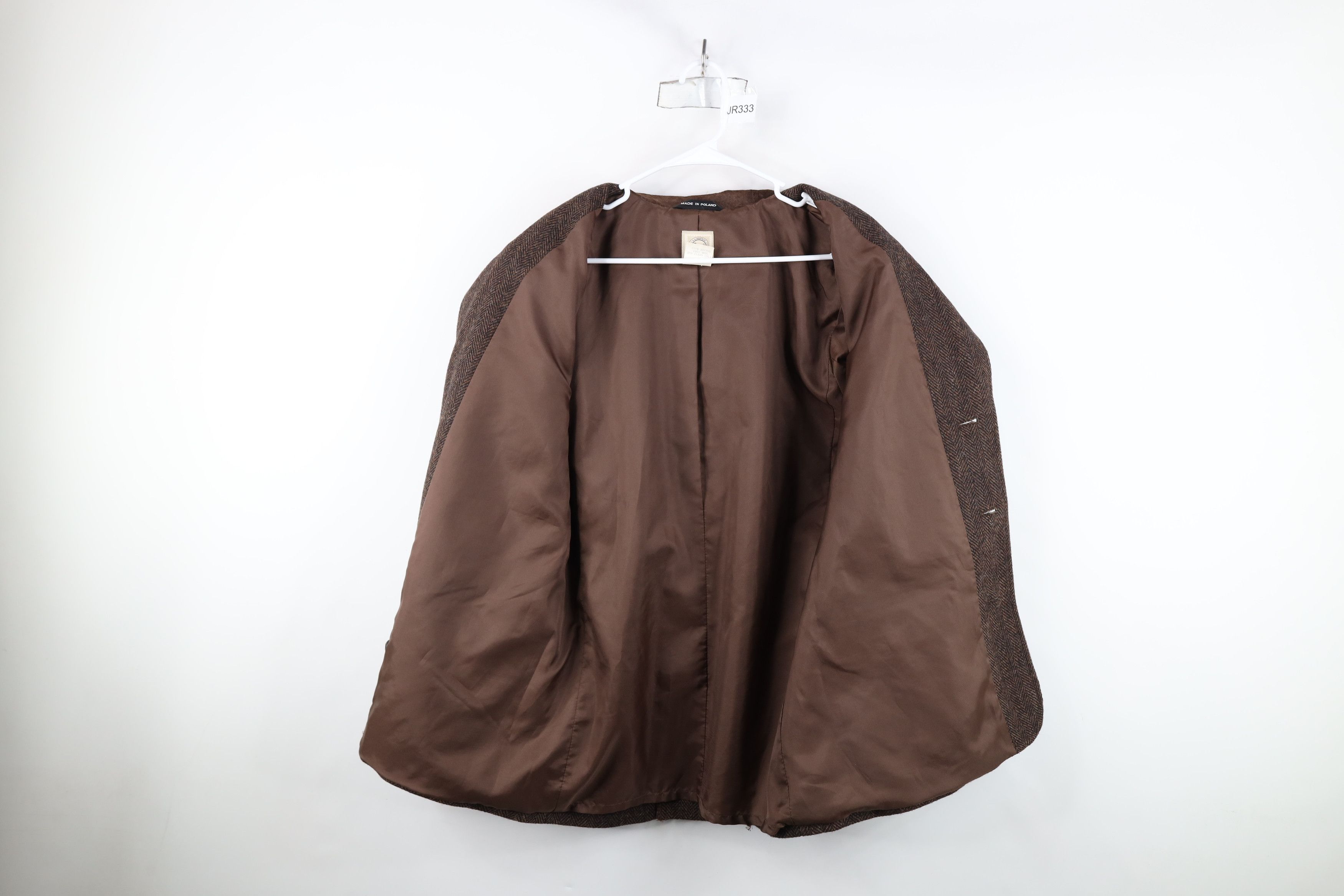 Vintage Vintage 90s Trim Wool Herringbone Blazer Jacket Brown USA Size L / US 10 / IT 46 - 10 Thumbnail