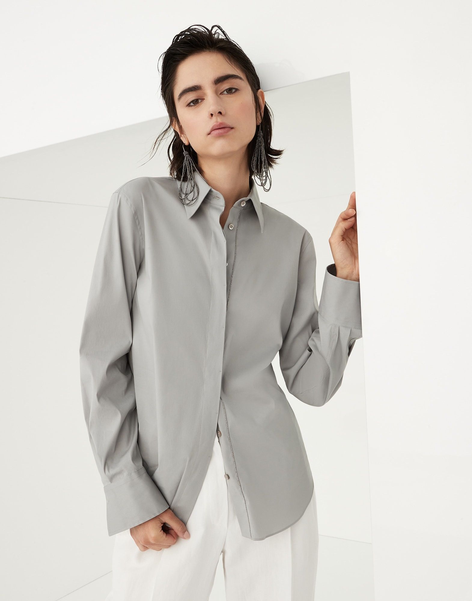 Brunello Cucinelli o1w1db10825 Blouse in Medium Grey Size L / US 10 / IT 46 - 3 Thumbnail