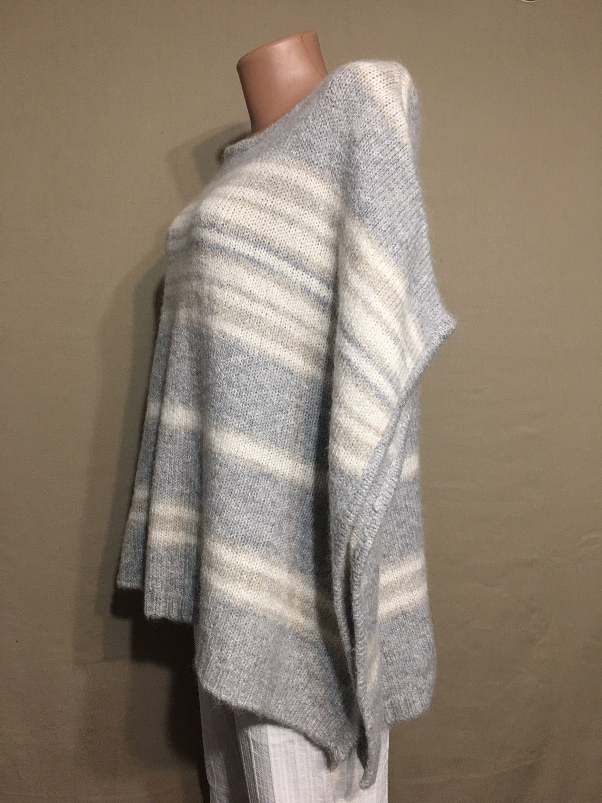 Other HEMISPHERE Grey Stripped Wool Angora Poncho Sweater Size S Size S / US 4 / IT 40 - 3 Thumbnail