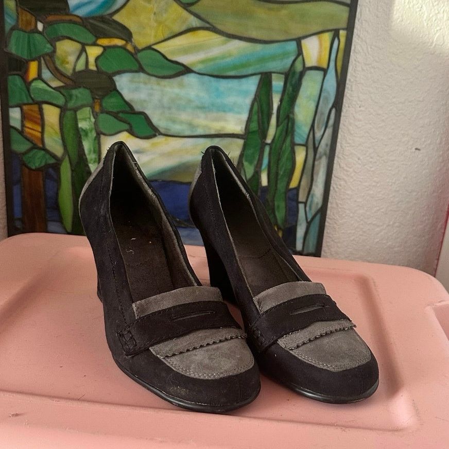 Other no brand black and gray wedge platform loafer heels shoes Size US 8 / IT 38 - 1 Thumbnail
