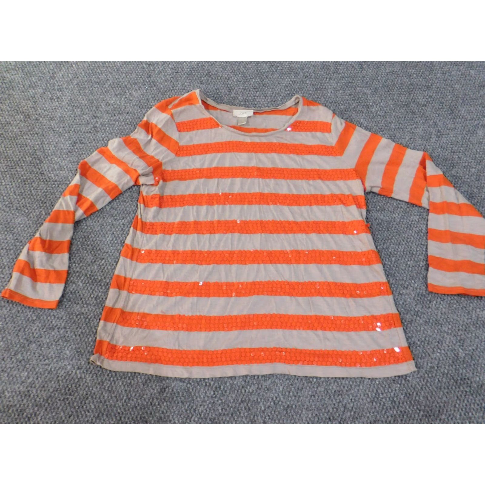 Ann Taylor Loft Ann Taylor Shirt Blouse Womens XL Orange Striped Beaded Knit Cotton Casual Long Sleeve Round Neck Pullover Basic Size XL / US 12-14 / IT 48-50 - 2 Thumbnail
